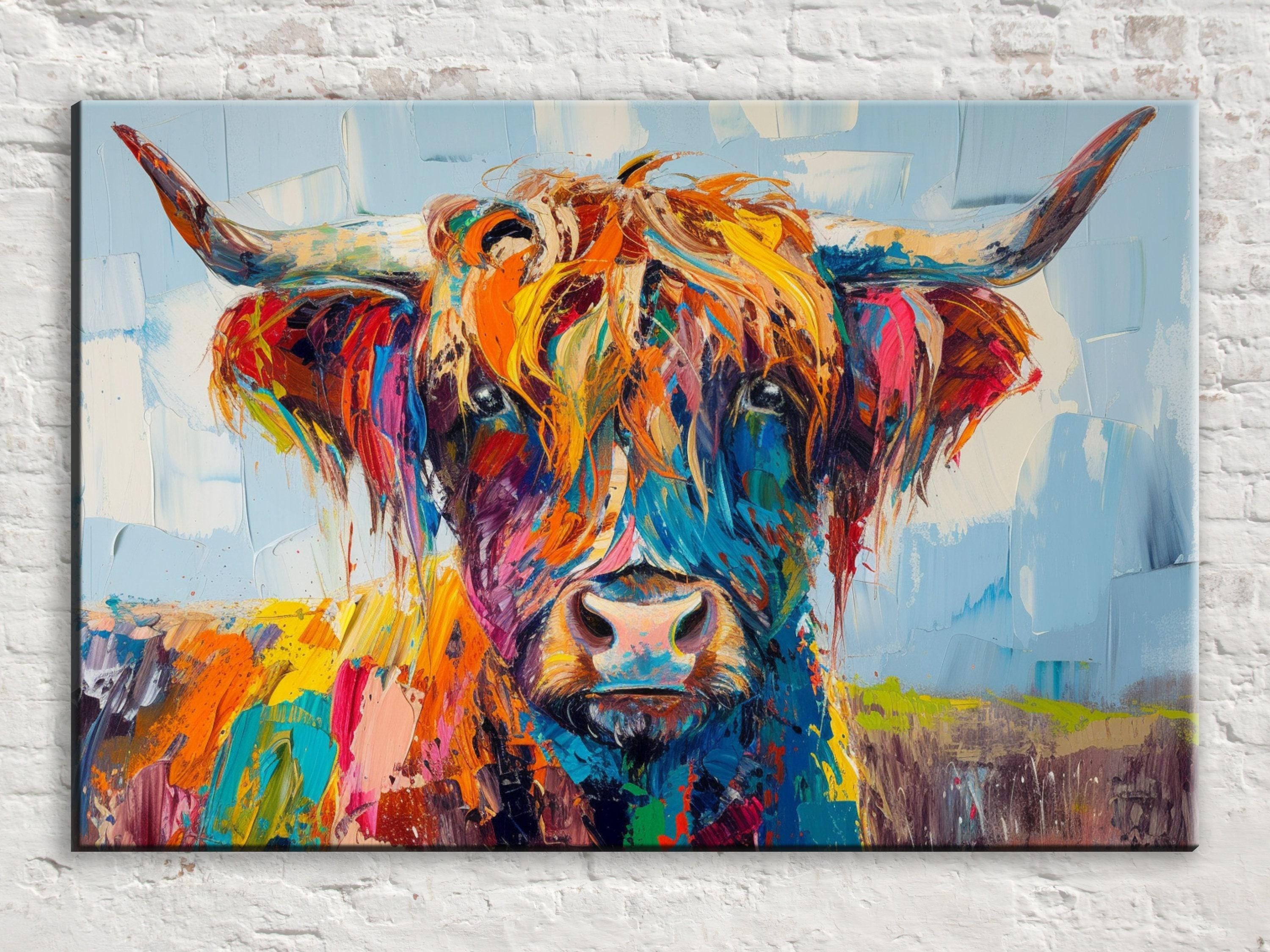 Highland Cow Canvas - Rustic Farmhouse Wall Art | Extra Large Gallery Wrapped Print
