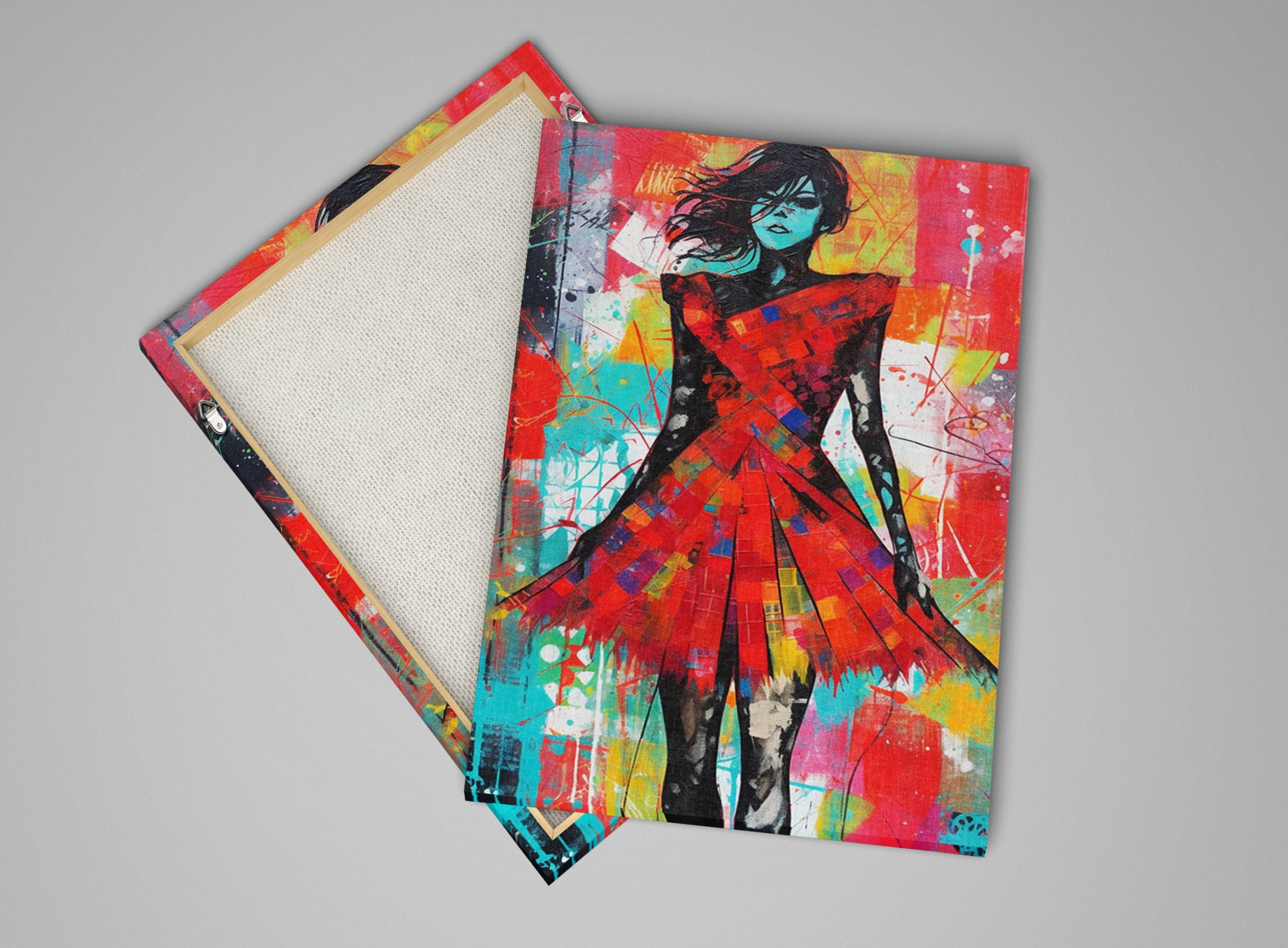 Red Dress Canvas Art | Contemporary Pop Art Painting - Female Home Decor