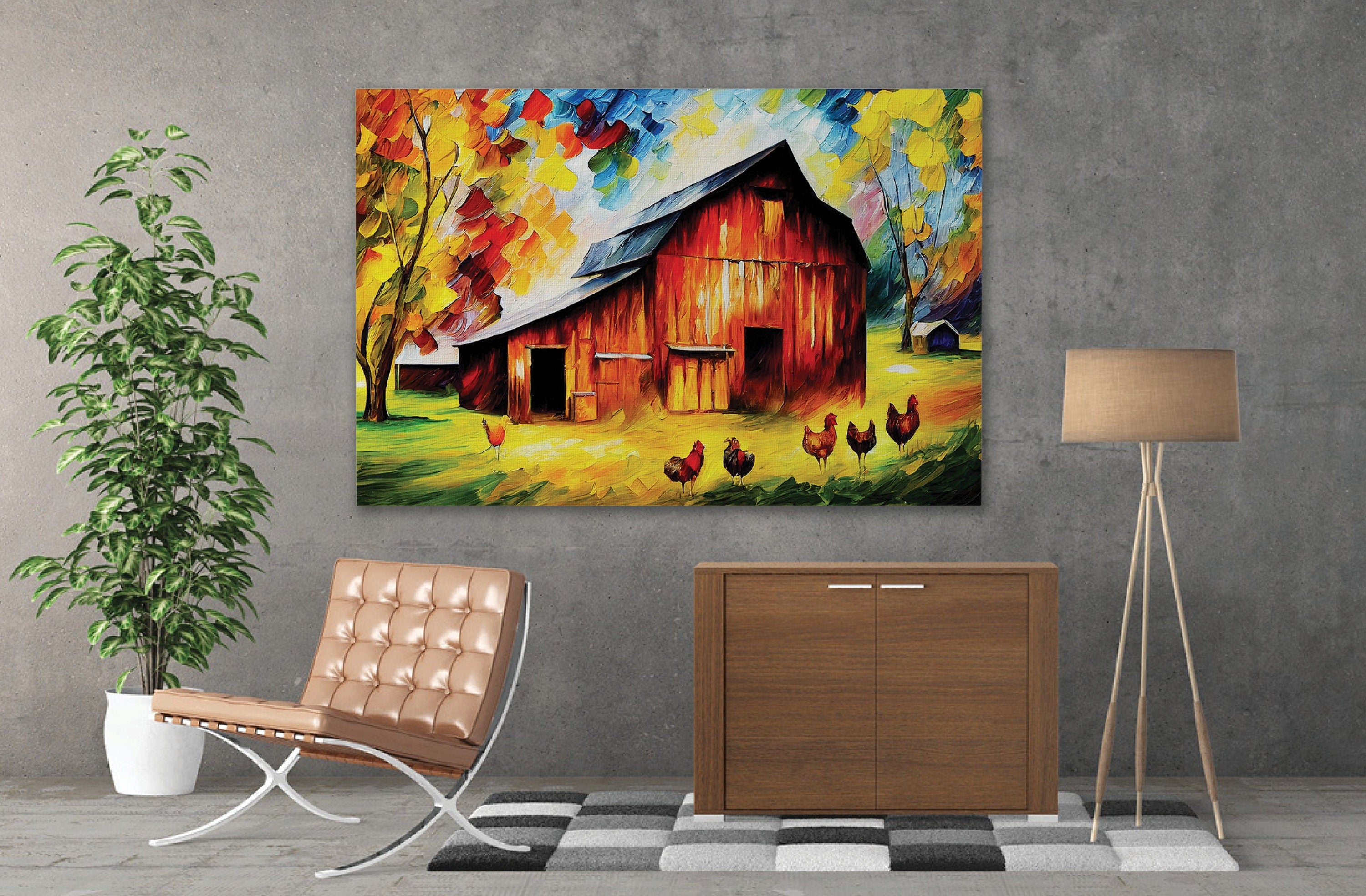 Farmhouse Canvas Print - Vibrant Barn Canvas Art with Wooden Frame