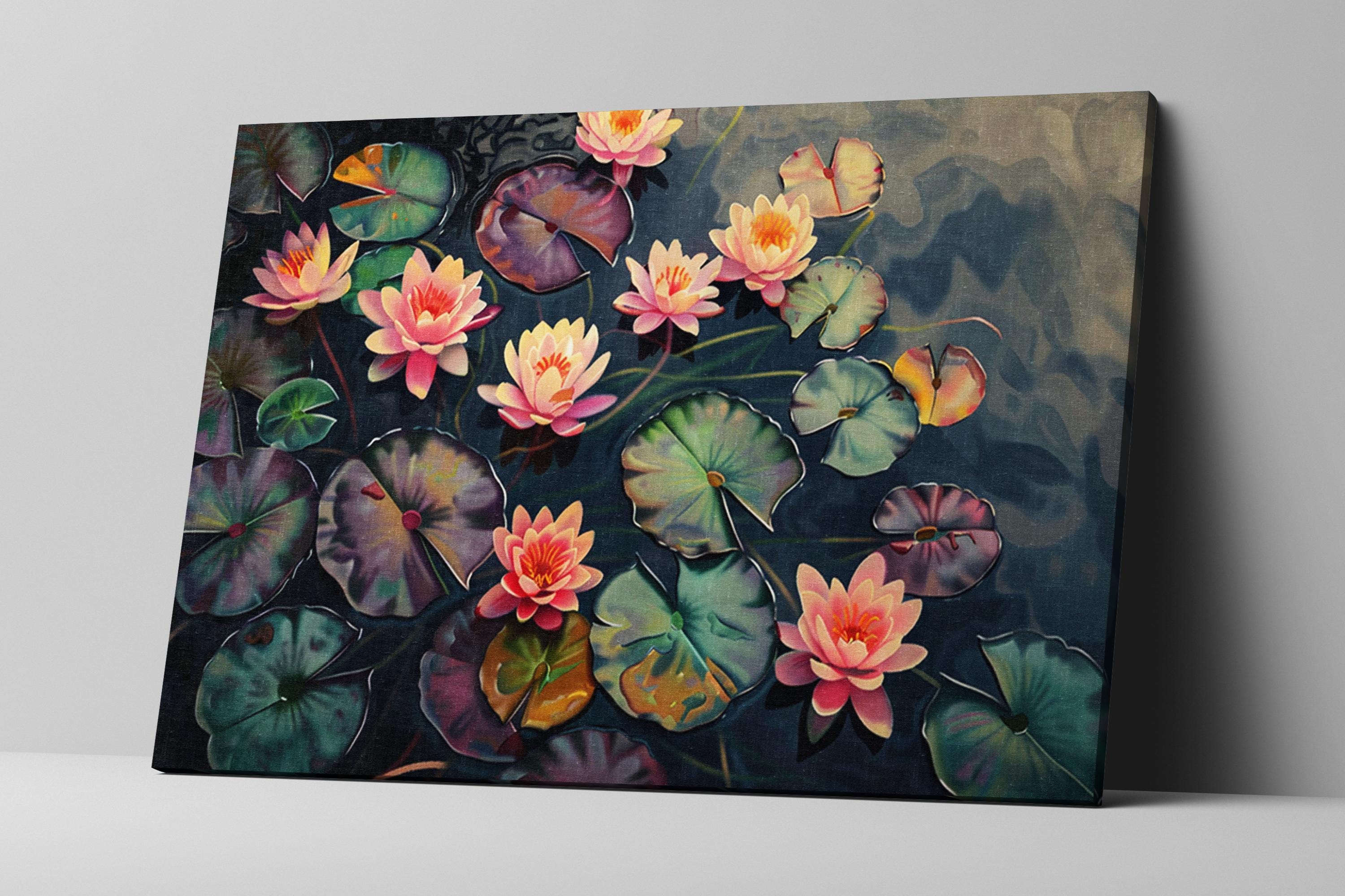 Water Lilies Canvas Art – Gallery Wrapped Canvas | Extra Large Botanical Wall Art Print