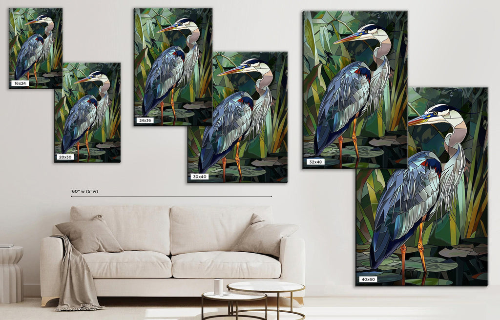 Blue Heron Wall Art – Large Canvas Art | Stained Glass Canvas, Gallery Wrapped Print
