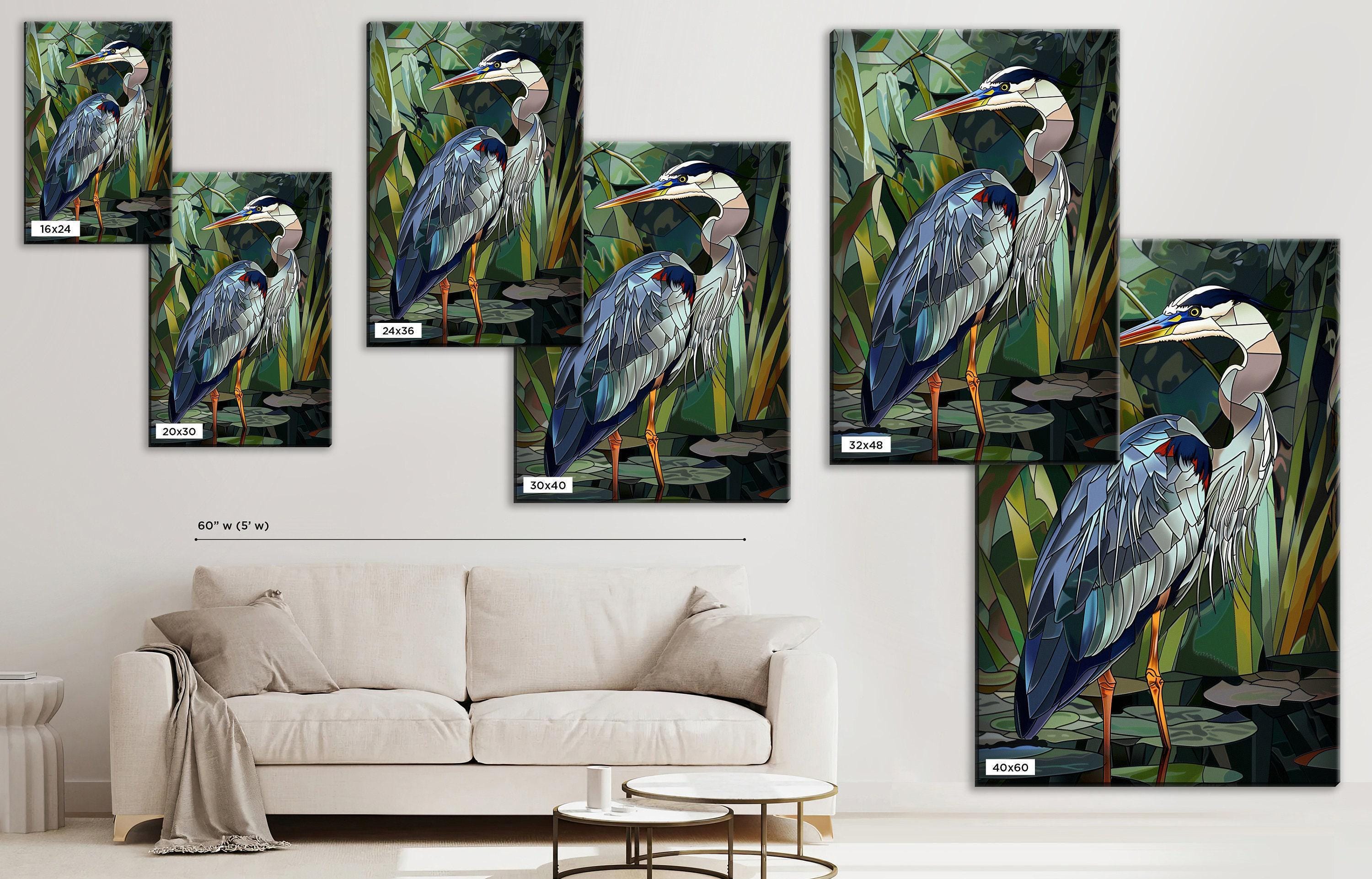 Blue Heron Wall Art – Large Canvas Art | Stained Glass Canvas, Gallery Wrapped Print