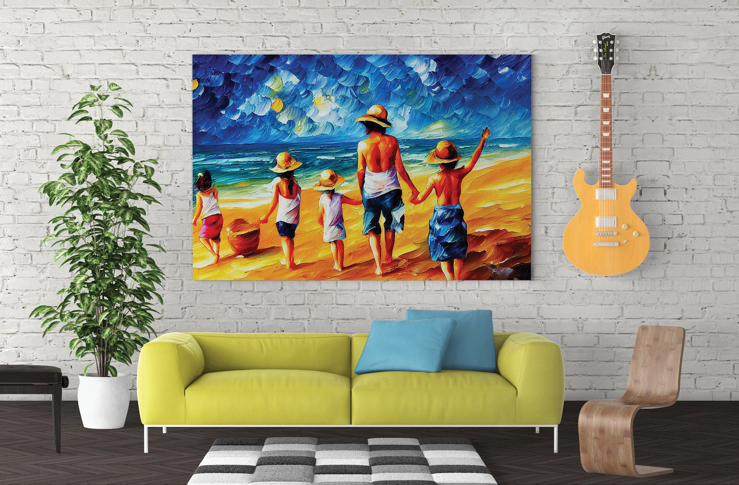 Kids Beach Canvas Print - Vibrant Colorful Canvas Art with Wooden Frame