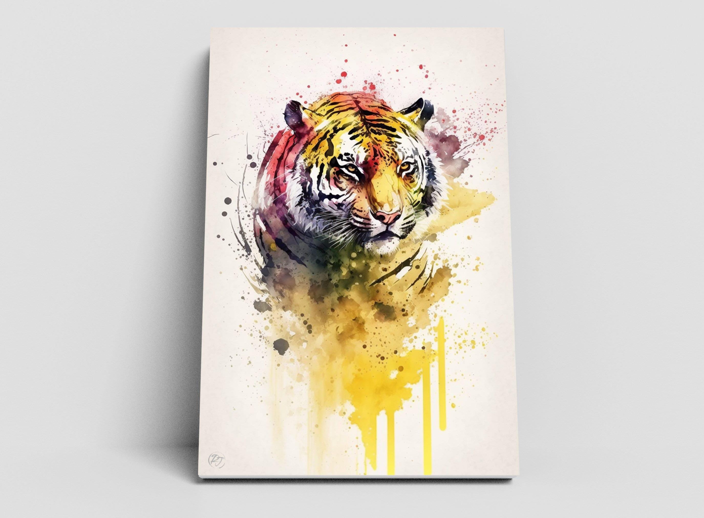Vibrant Wild Spirit: Tiger Watercolor Wall Art, Giclee Print on Canvas, Artist Paper, Watercolor Paper, Available in Extra Large Sizes