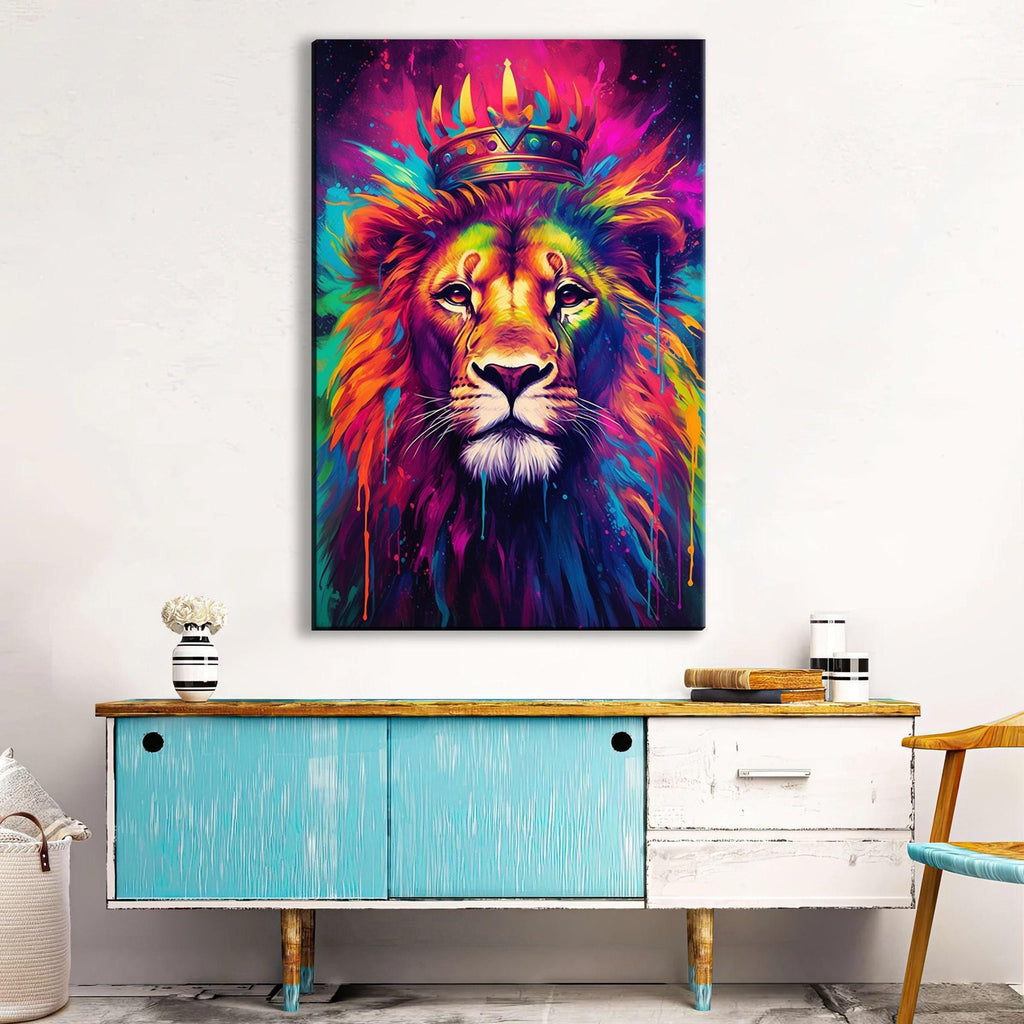 Lion Canvas Wall Art - Majestic Crown Lion Painting on Large Gallery Wrapped Canvas