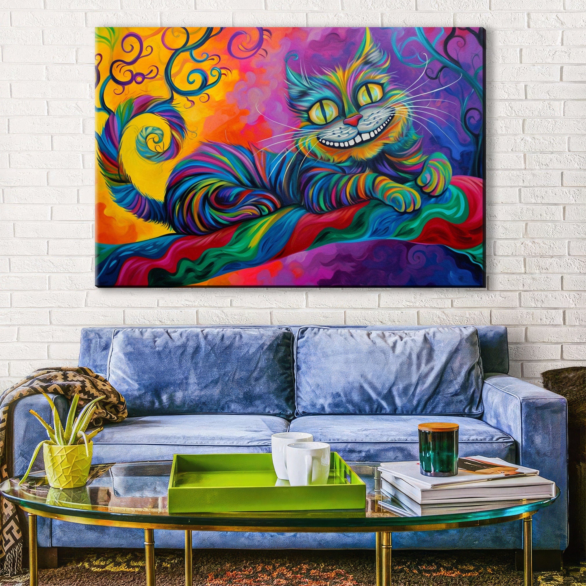 Cheshire Cat Painting – Gallery Wrapped Canvas | Fantasy Wall Art, Extra Large