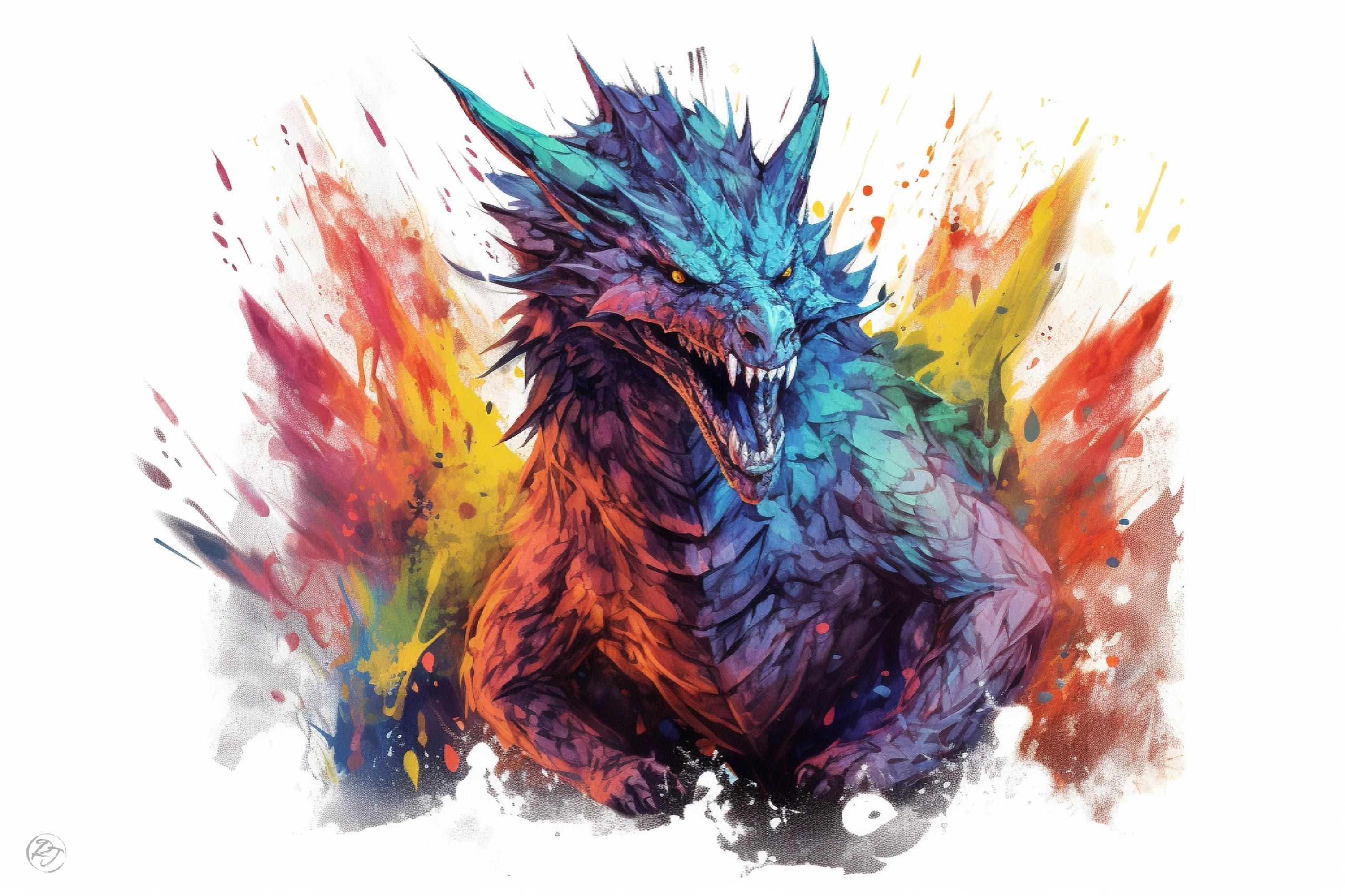 Mystical Dragon Majesty: Watercolor Wall Art Print, Giclee Print on Canvas, Artist Paper, Watercolor Paper, Available in Extra Large Sizes