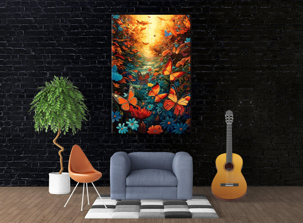 Butterfly Canvas Art – Large Colorful Nature Art With Monarch Butterfly Print