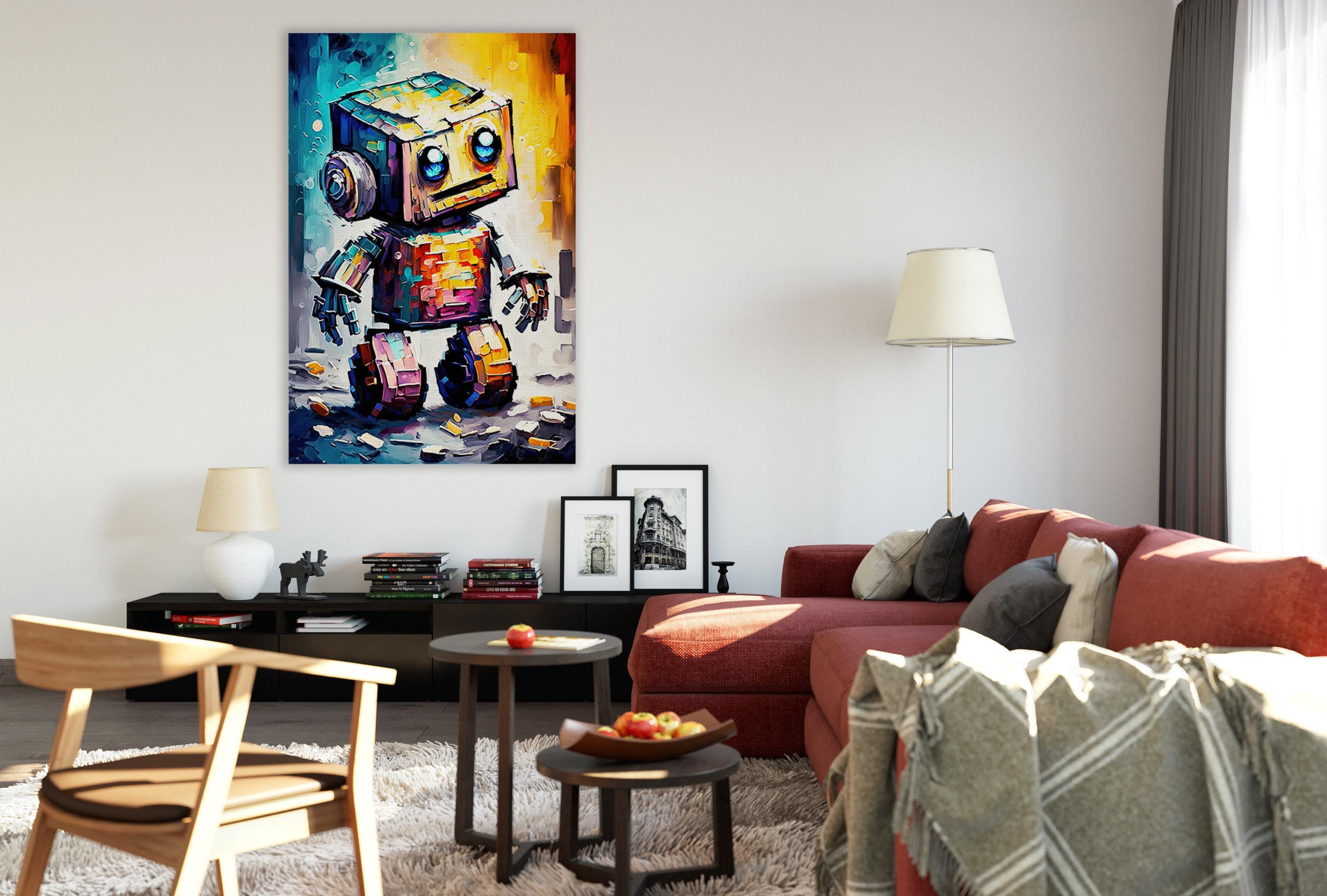 Baby Robot Art - Colorful Kids Robot Painting | Whimsical Nursery Decor Print