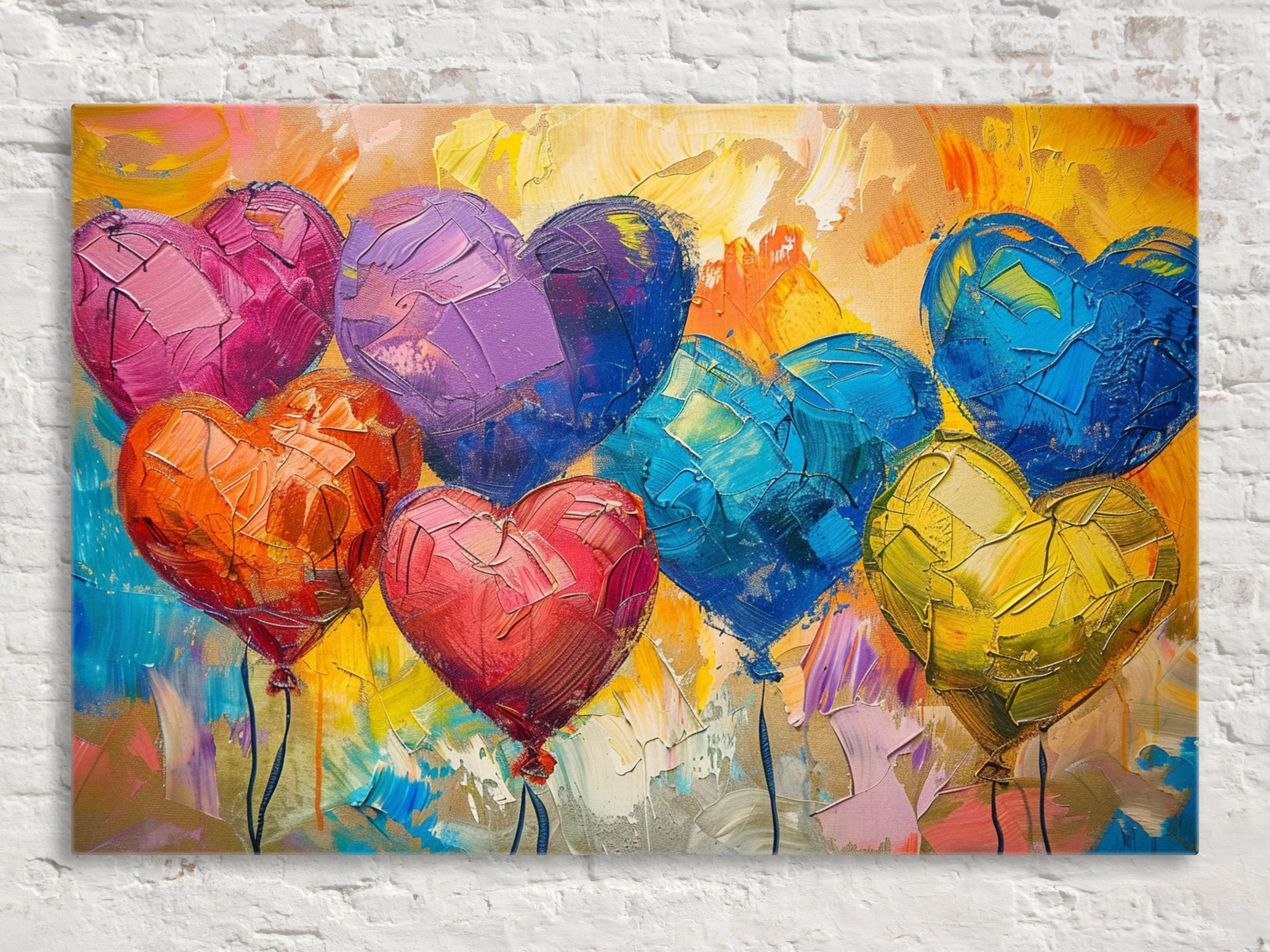 Heart Shaped Balloon Art – Large Canvas Art with Love Themed Decor, Ready to Hang