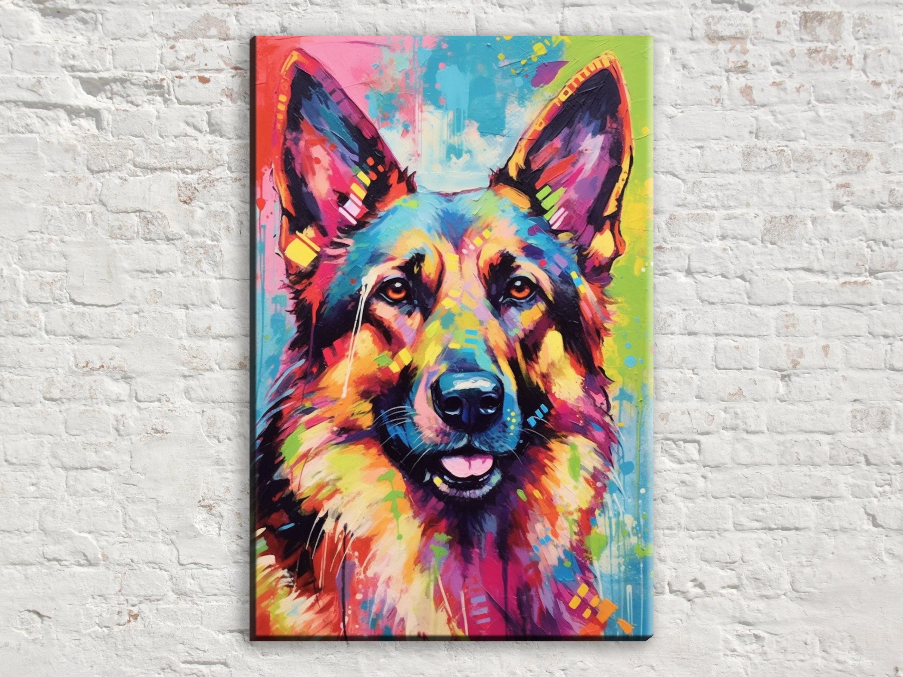 German Shepherd Wall Art - Large Canvas Print | Colorful Dog Painting, Pet Lovers Gift