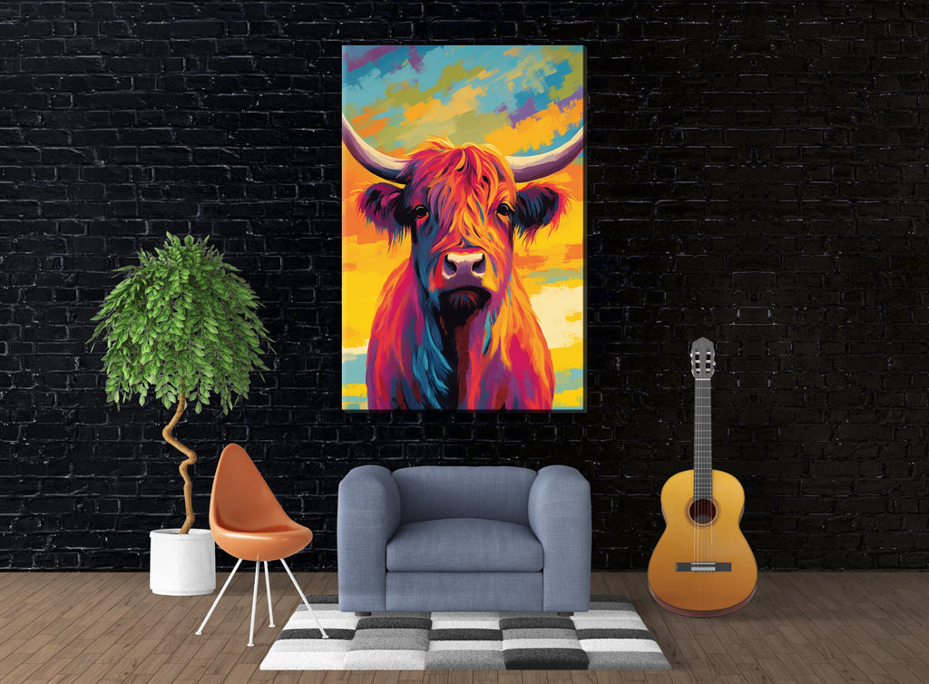 Highland Cow Canvas - Large Rustic Wall Artwork With Scratch Resistant Coating