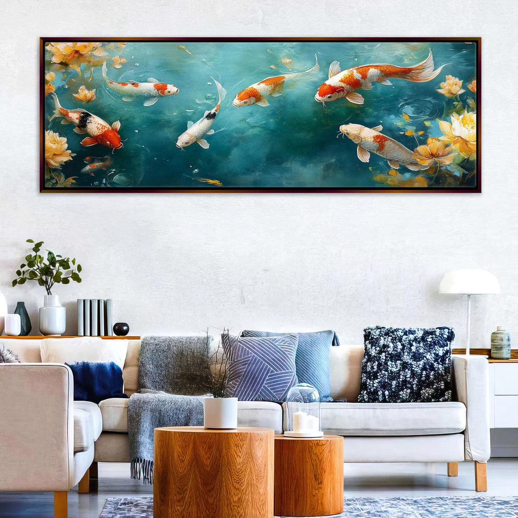 a living room filled with furniture and a painting on the wall
