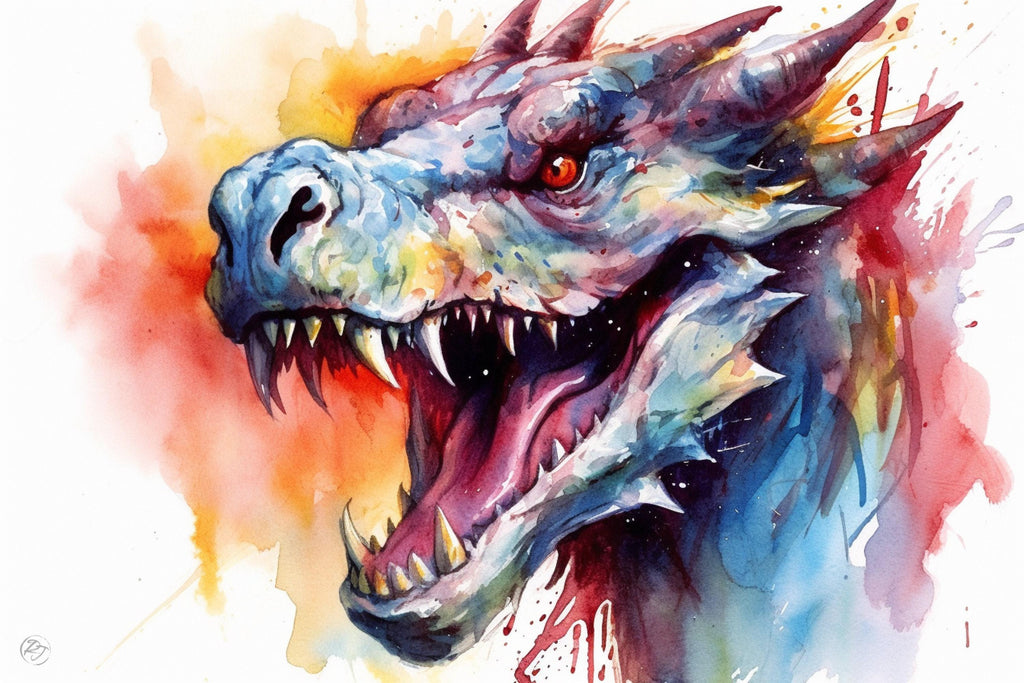 Fantasy Serpent Charm: Dragon Watercolor Painting, Giclee Print on Canvas, Artist Paper, Watercolor Paper, Available in Extra Large Sizes