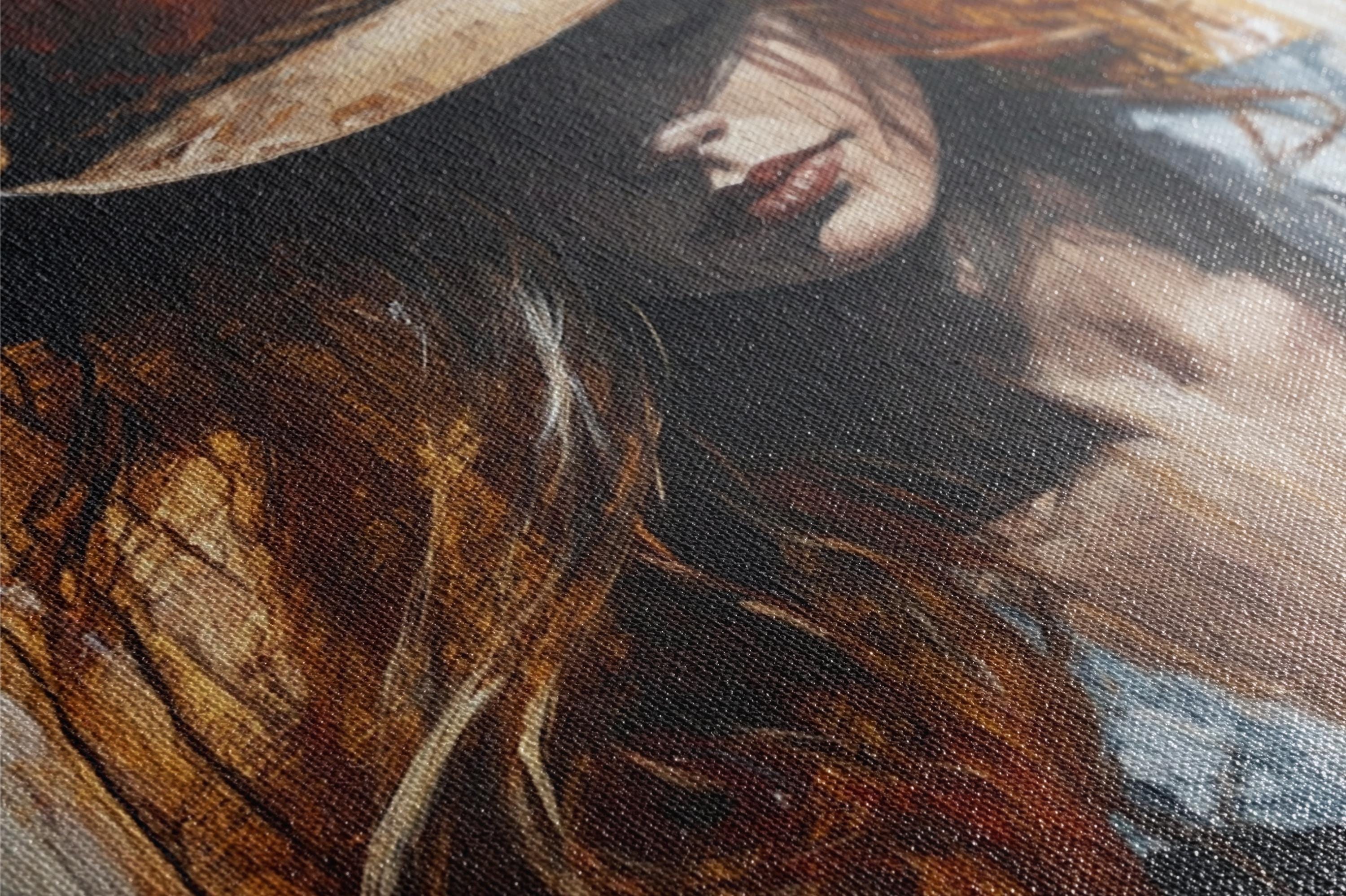 a painting of a woman with long hair wearing a hat