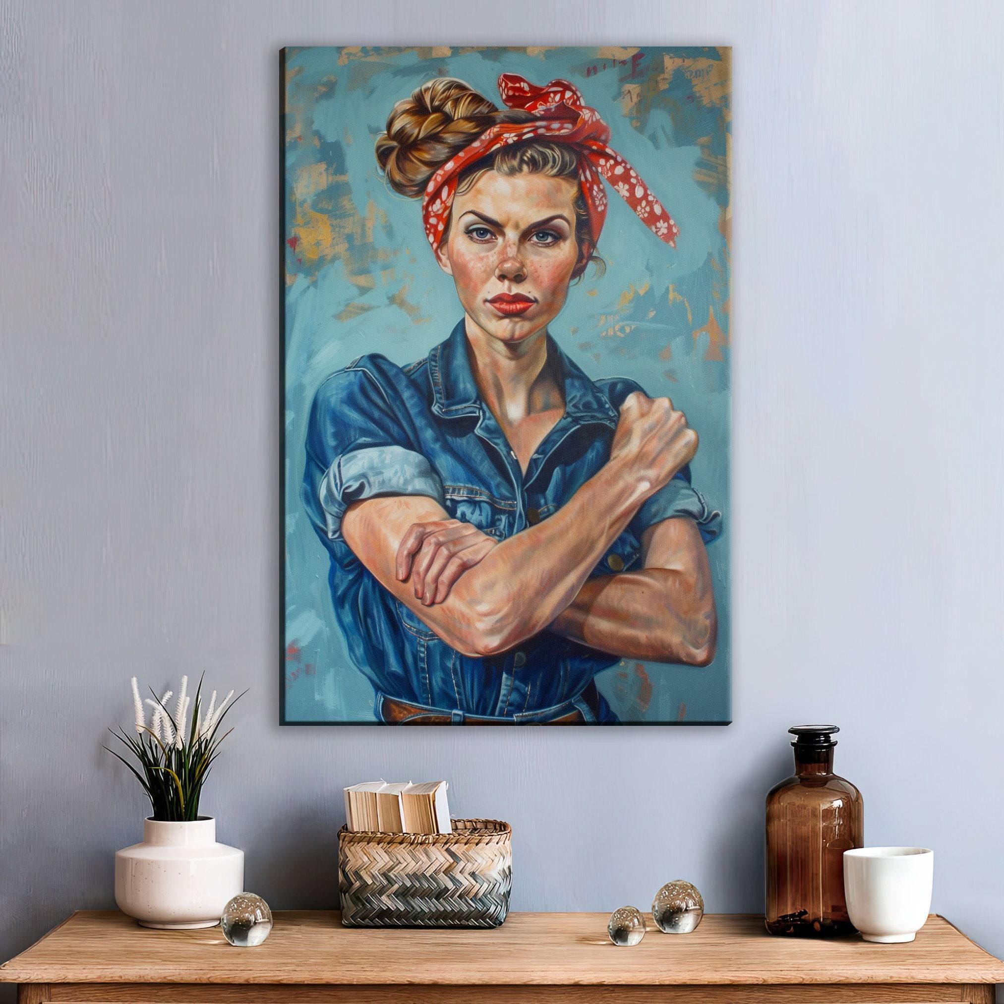 Rosie the Riveter Painting – Large Canvas Wall Art | Gallery Wrapped Canvas with Scratch Resistant Coating