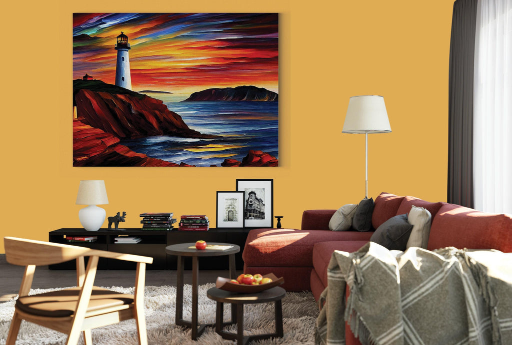 Lighthouse Canvas Art | Vibrant Oil Painting Reproduction on Wooden Frame