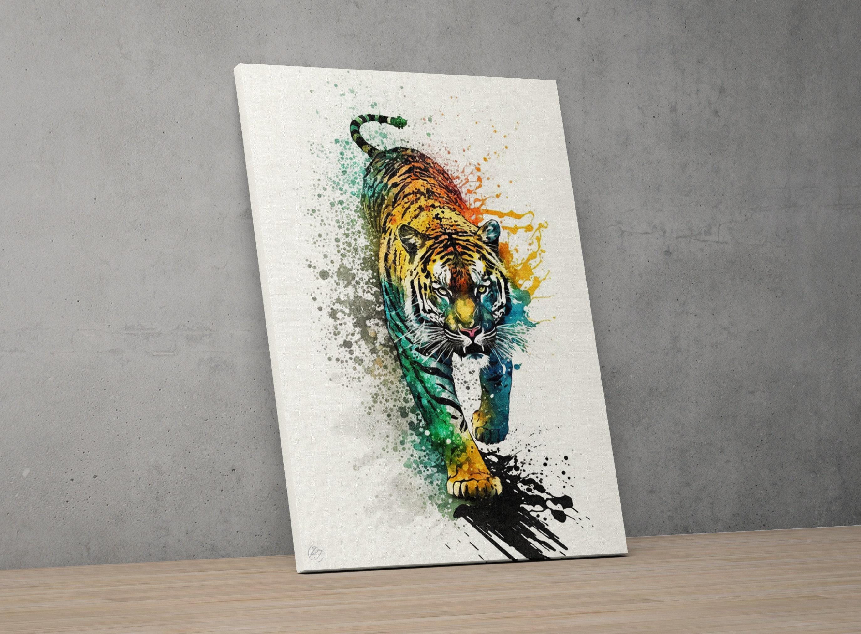 Wildlife Majesty: Tiger Watercolor Painting, Giclee Print on Canvas, Artist Paper, Watercolor Paper, Available in Extra Large Sizes