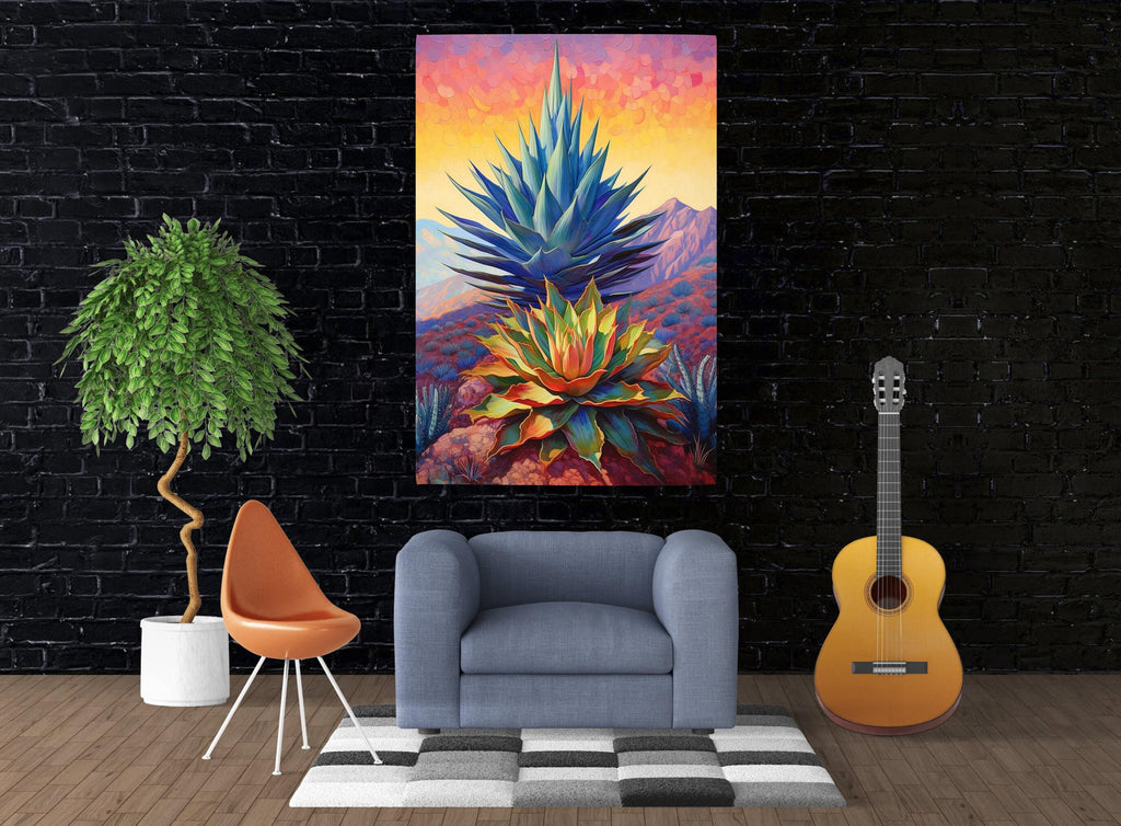 Blue Agave Plant Canvas – Large Desert Landscape Print | Southwest Wall Art