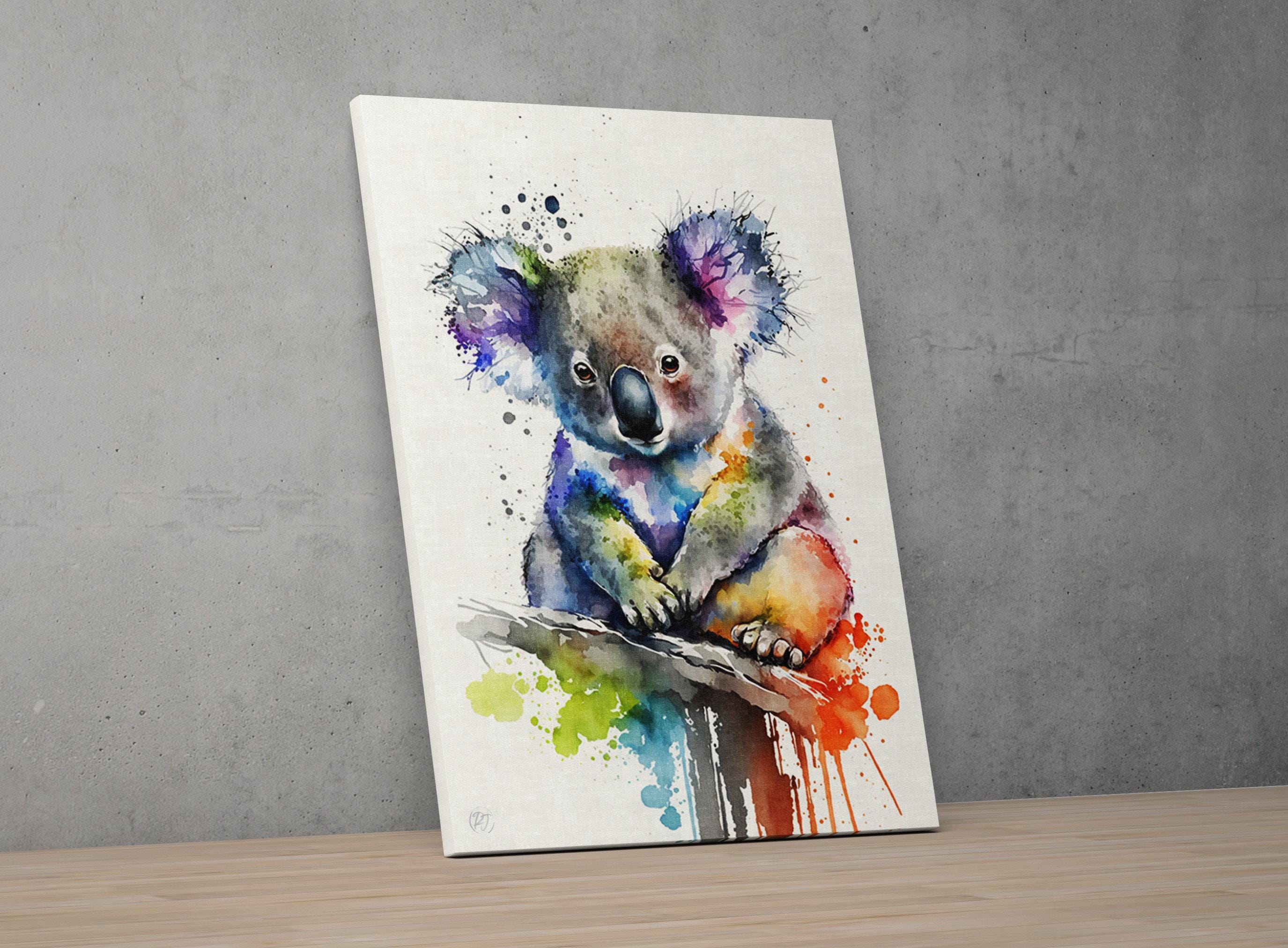 Koala Serenity: Watercolor Canvas Wall Art Print, Giclee Print on Canvas, Artist Paper, Watercolor Paper, Available in Extra Large Sizes
