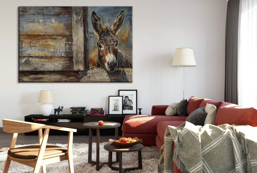 Rustic Texas Donkey | Southwestern Donkey Art - Extra Large Gallery Wrapped Canvas Print