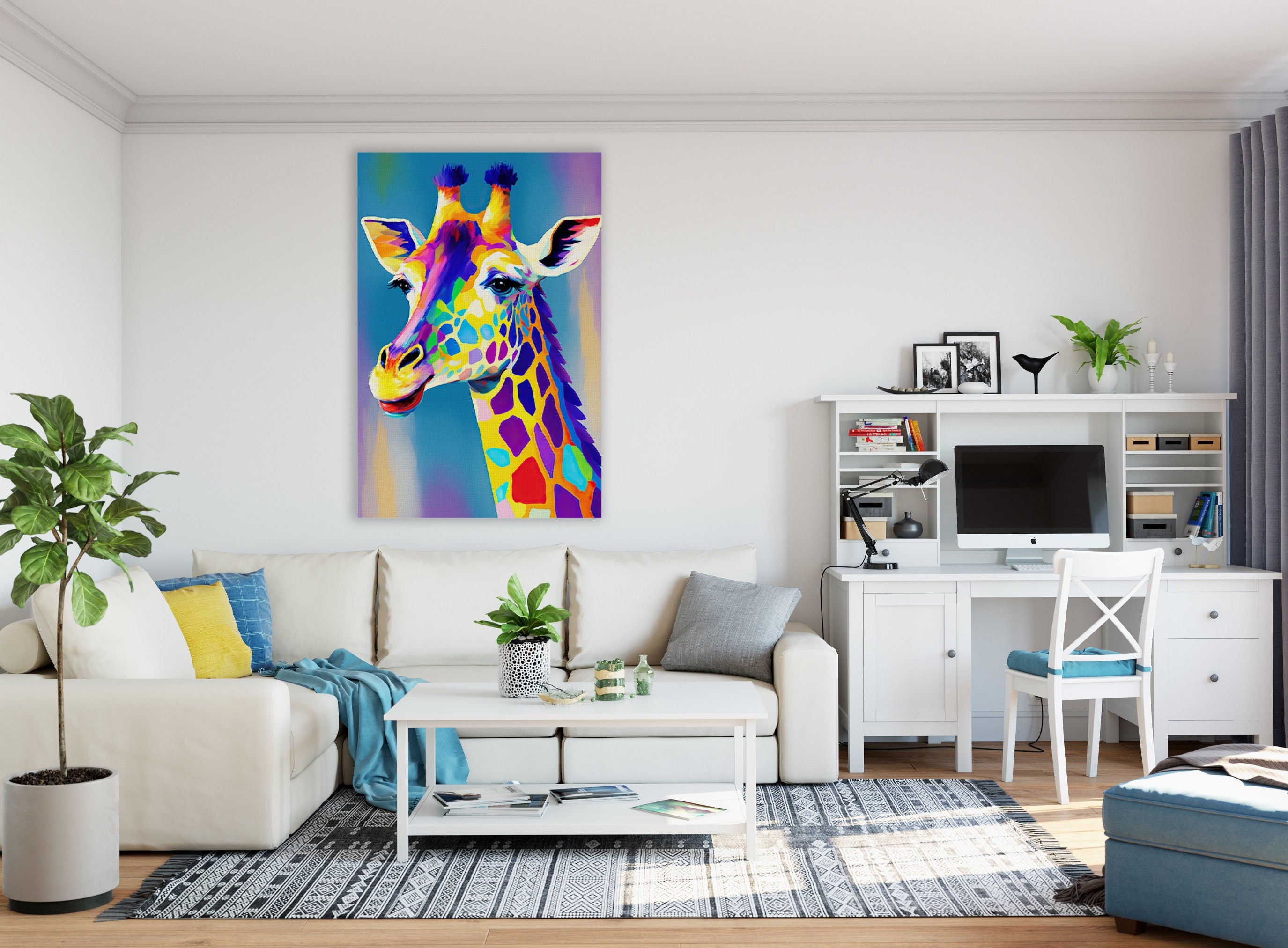 Giraffe Canvas Art – Vibrant Wildlife Wall Art | African Safari Decor Print