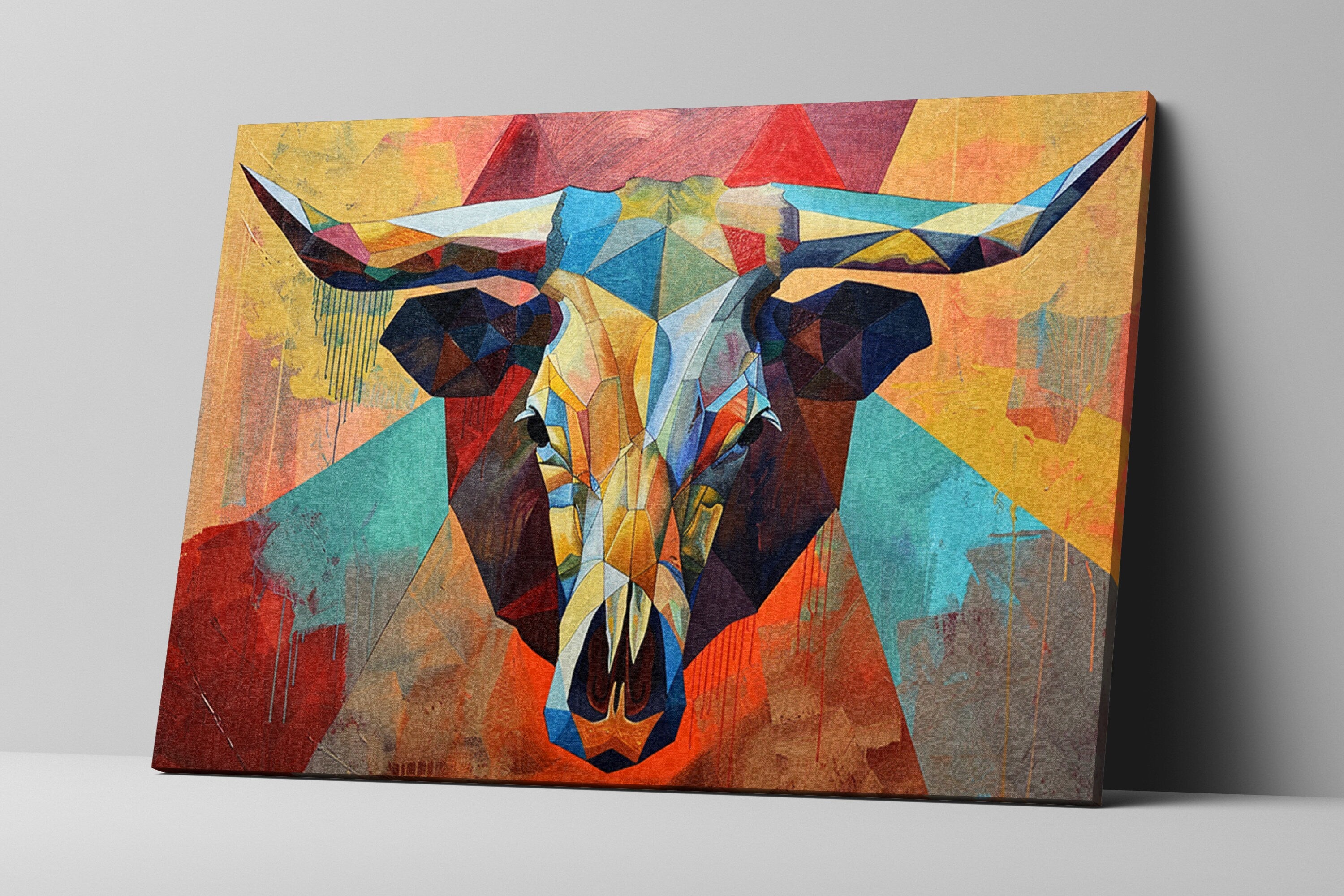 Cow Skull Wall Art – Contemporary Skull Art on Gallery Wrapped Canvas, Ready to Hang