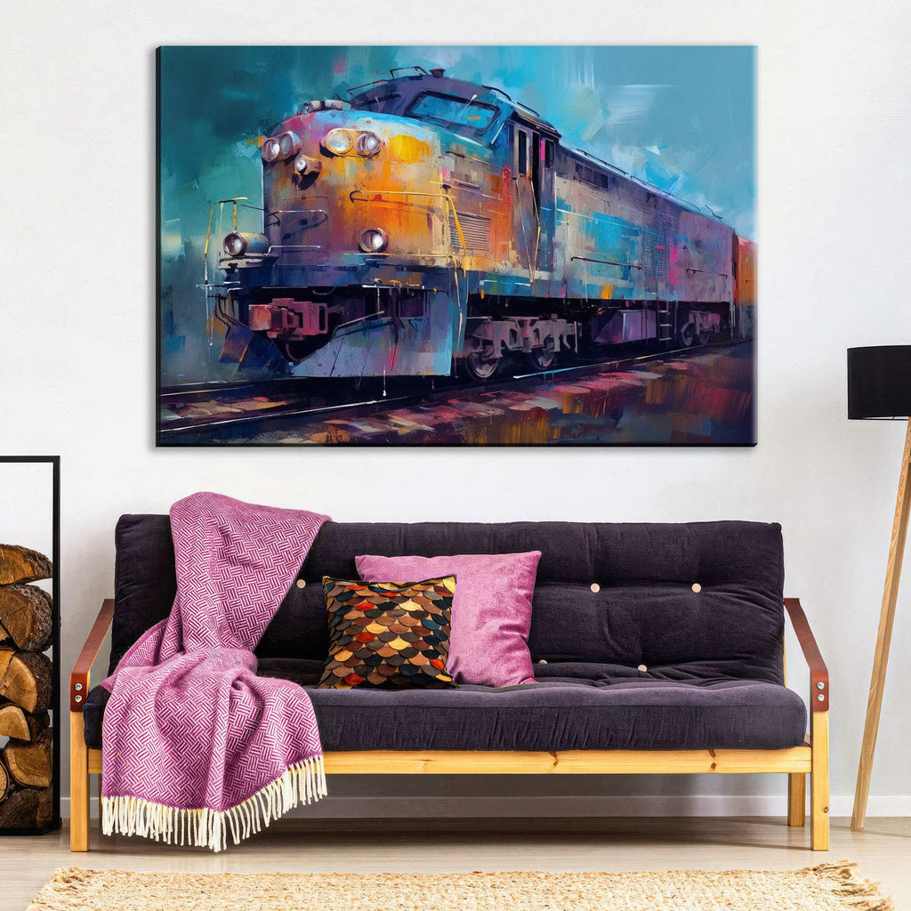 Train Canvas Wall Art - Modern Abstract Painting | Large Colorful Train Art Print