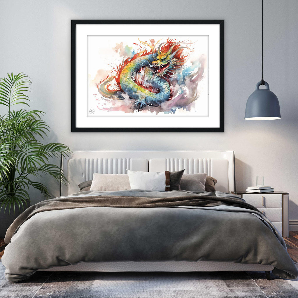 Dragon of Prosperity: Chinese Dragon Watercolor Art, Giclee Print on Canvas, Artist Paper, Watercolor Paper, Available in Extra Large Sizes