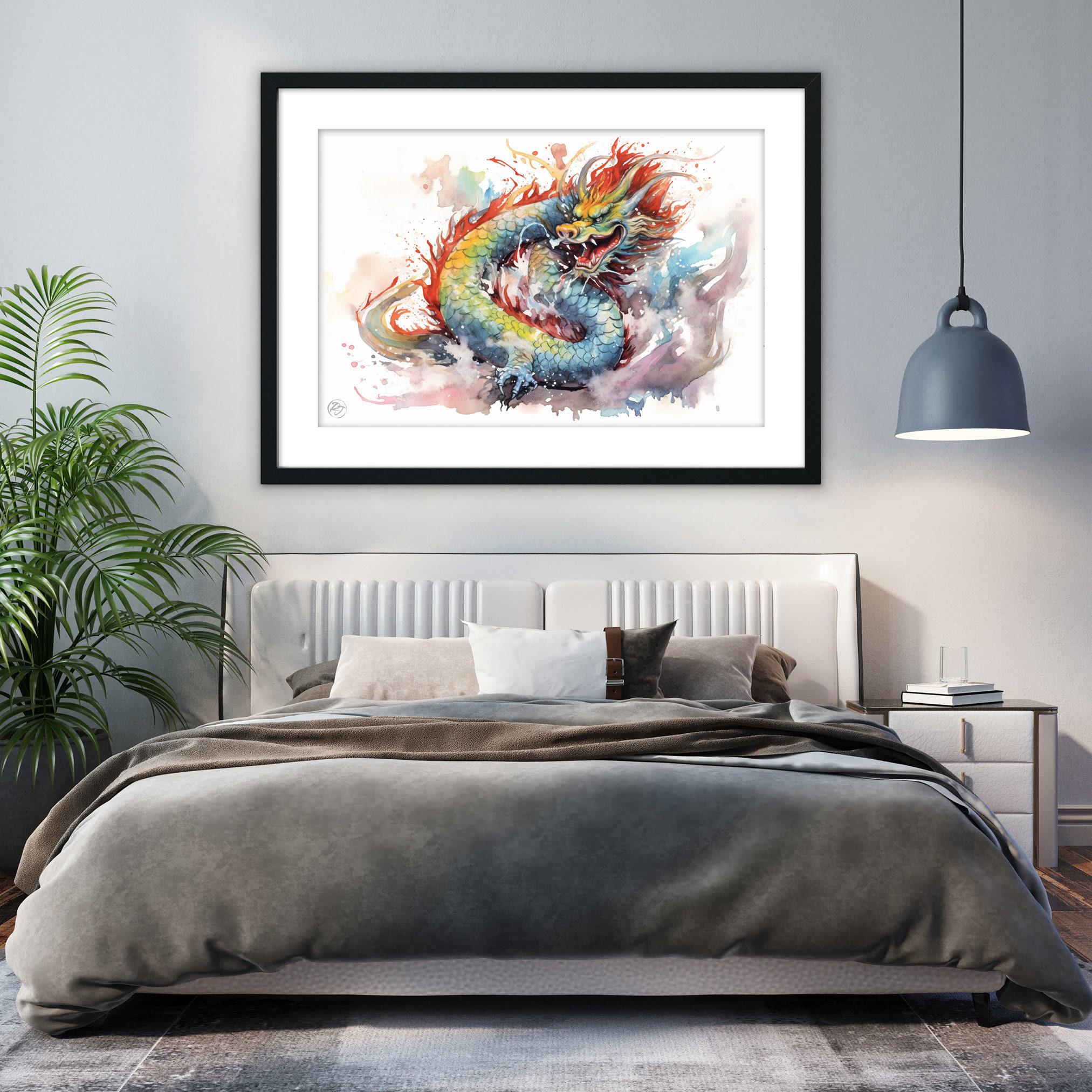 Dragon of Prosperity: Chinese Dragon Watercolor Art, Giclee Print on Canvas, Artist Paper, Watercolor Paper, Available in Extra Large Sizes