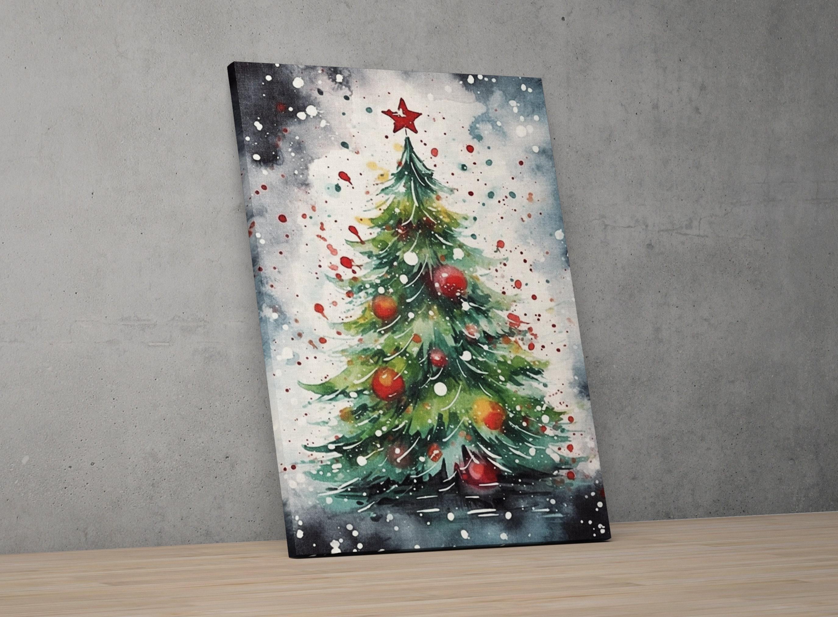 Festive Tree Watercolor Print - Holiday Home Decor, Giclee Print on Canvas, Artist Paper, Watercolor Paper, Available in Extra Large Sizes