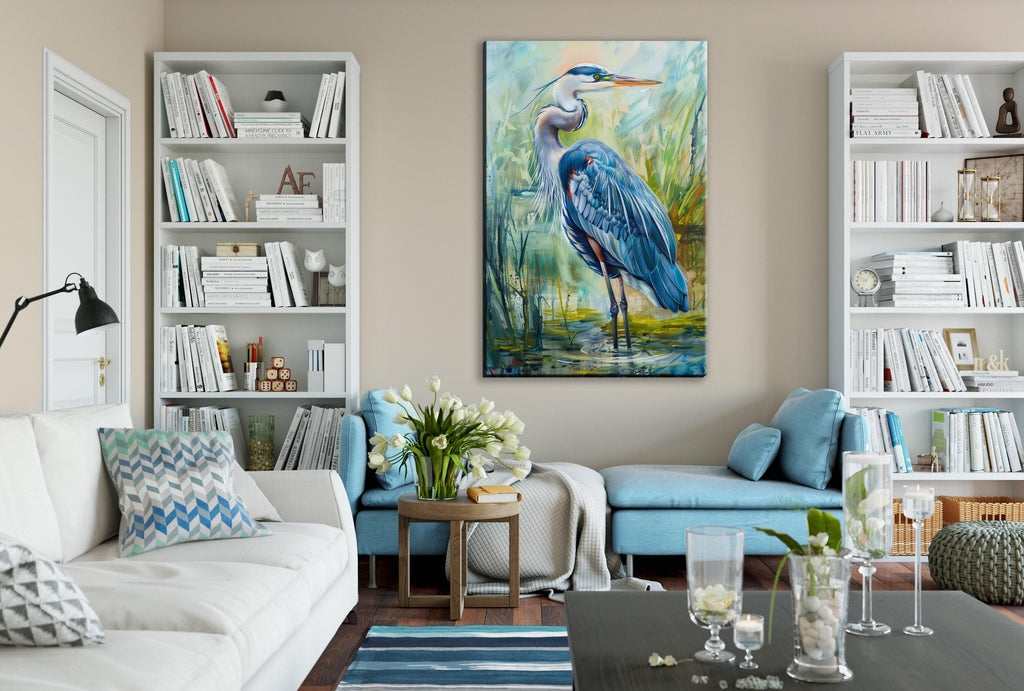 Blue Heron Wall Art – Large Canvas Art | Gallery Wrapped Canvas with Scratch Resistant Coating