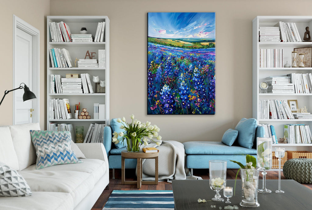 Texas Bluebonnet Canvas - Large Gallery Wrapped Canvas Art | Western Wall Art Decor