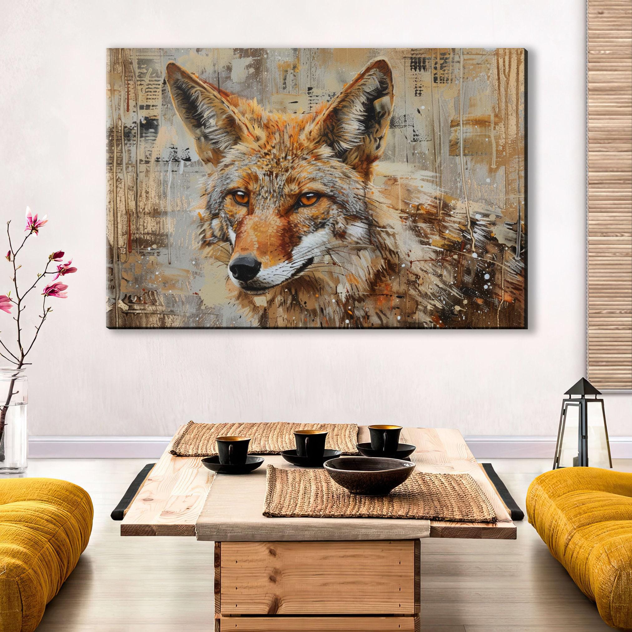 Rustic Texas Wall Art – Large Canvas Art | Southwest Coyote Decor, Ready to Hang