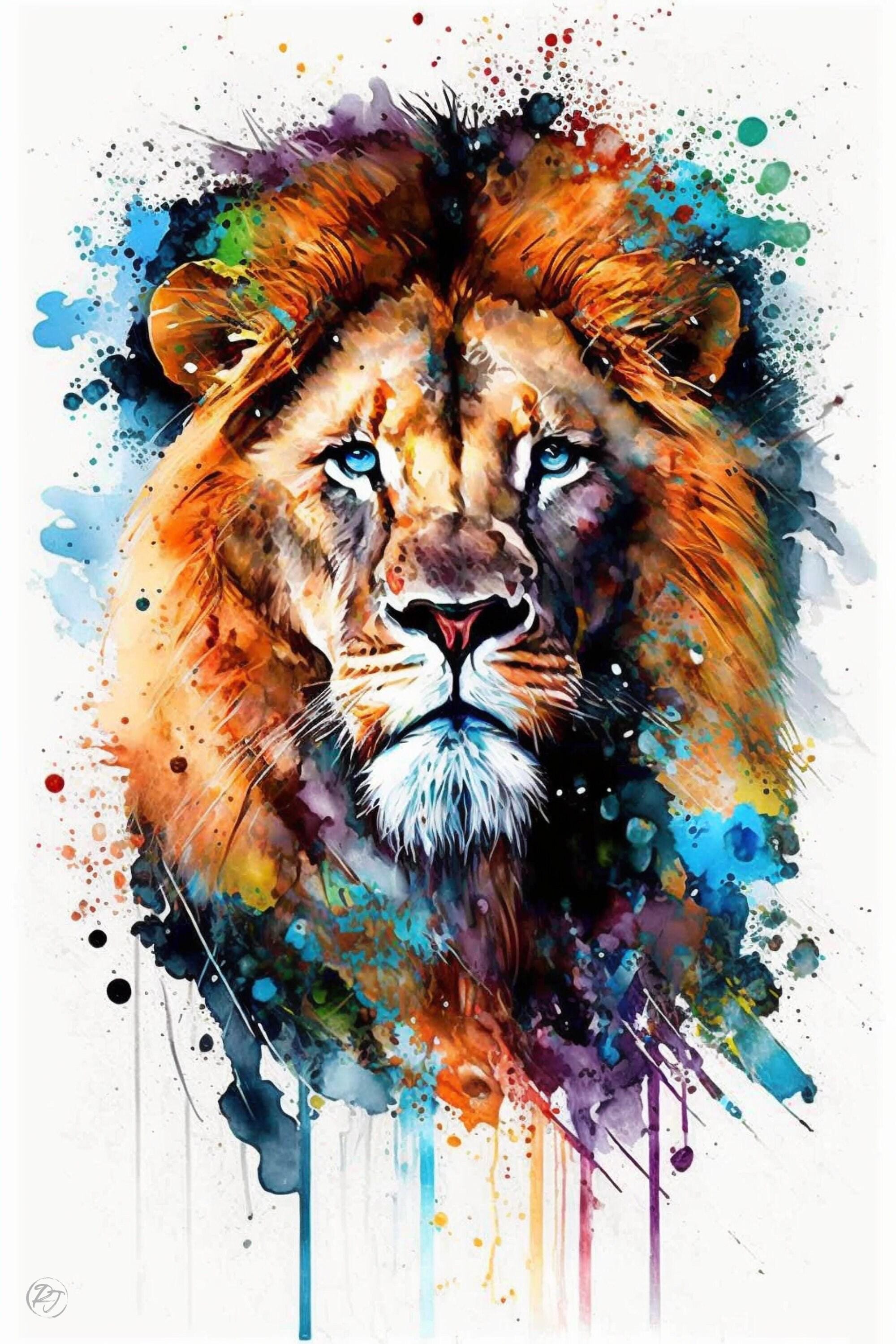 Savannah King: Watercolor Lion Wall Decor Print, Giclee Print on Canvas, Artist Paper, Watercolor Paper, Available in Extra Large Sizes