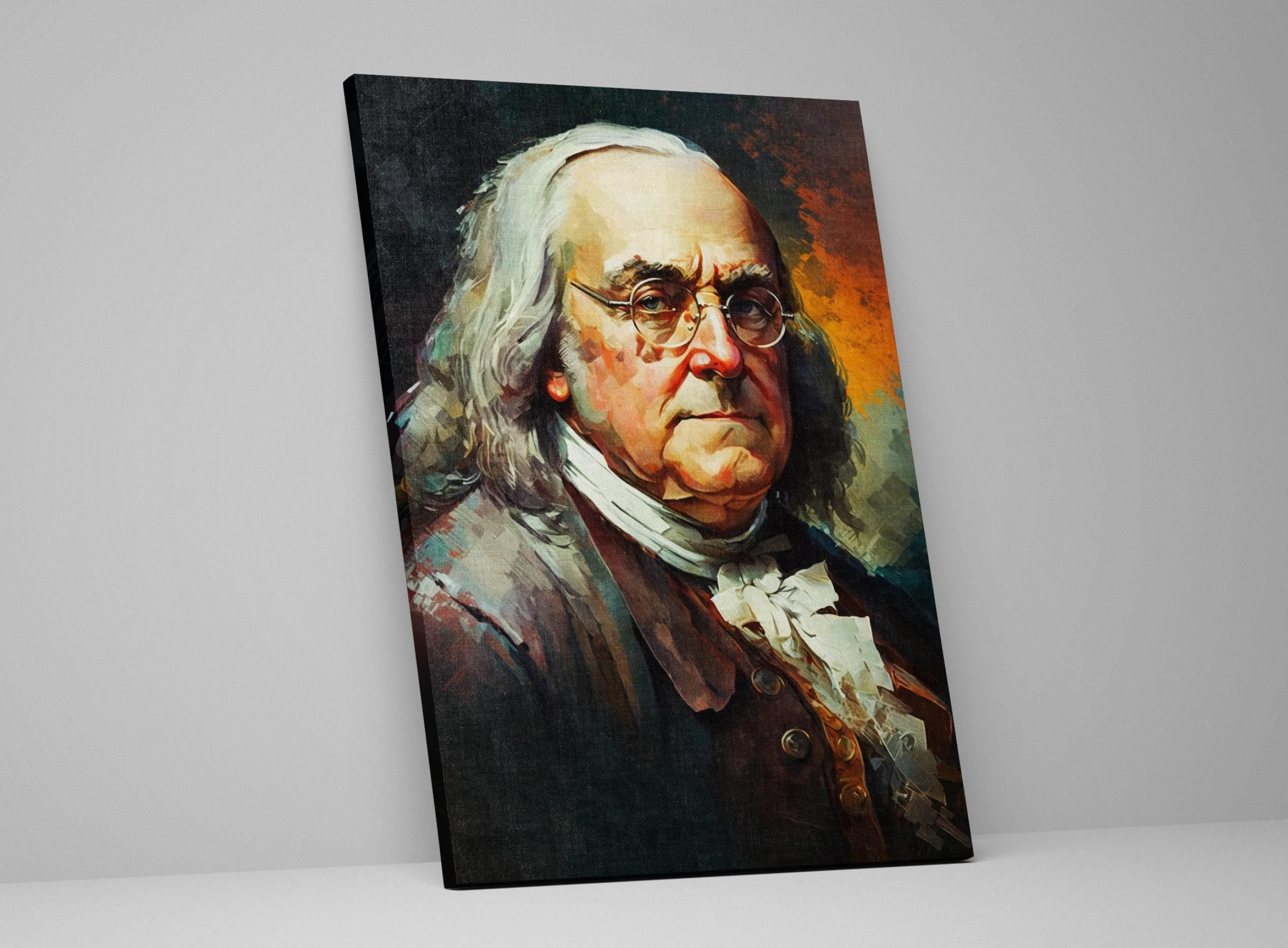 Benjamin Franklin Canvas Art - Founding Father Portrait | Historical Wall Art Print