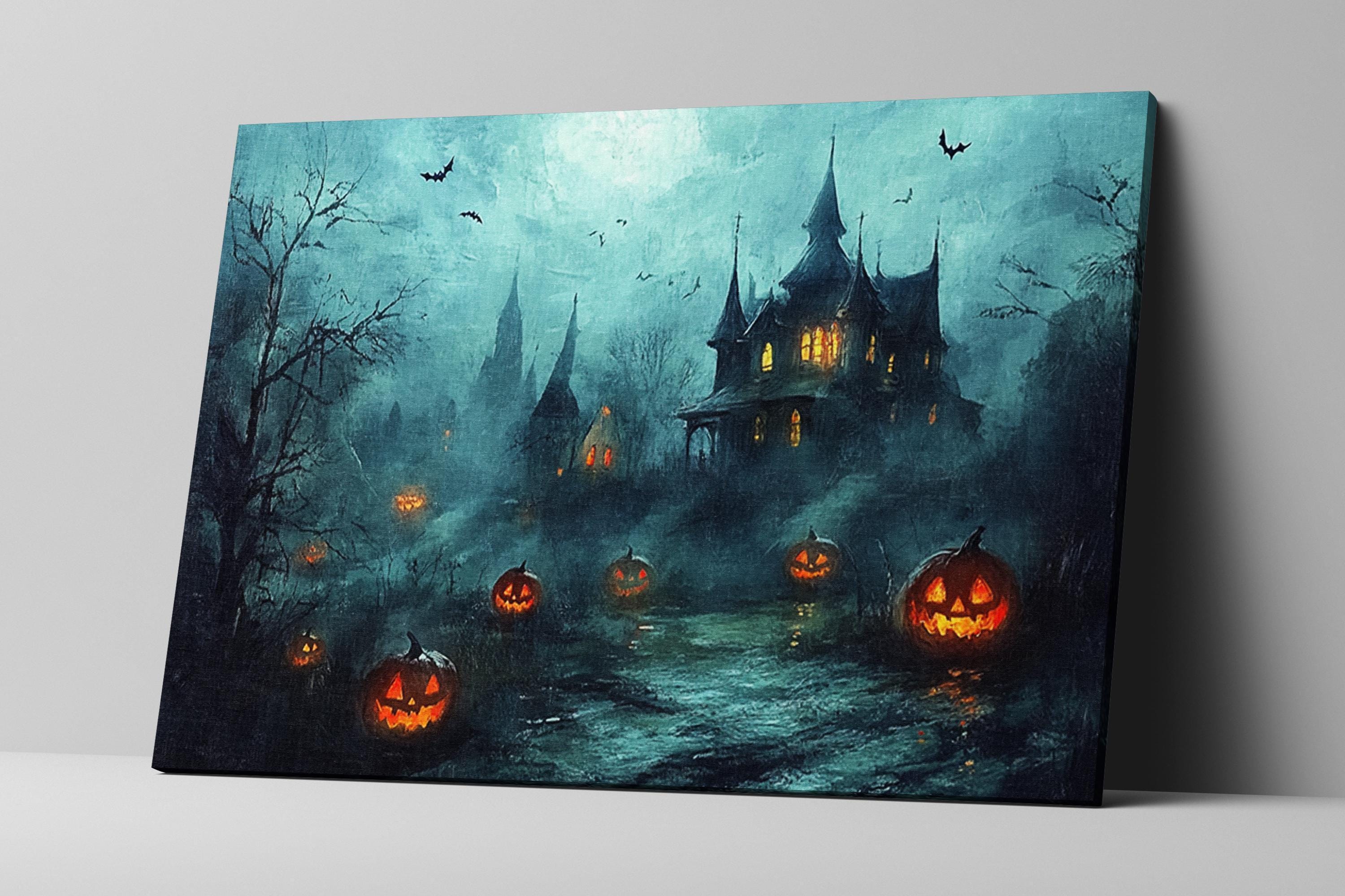 Haunted House Wall Art – Spooky Halloween Decor | Extra Large Framed Canvas