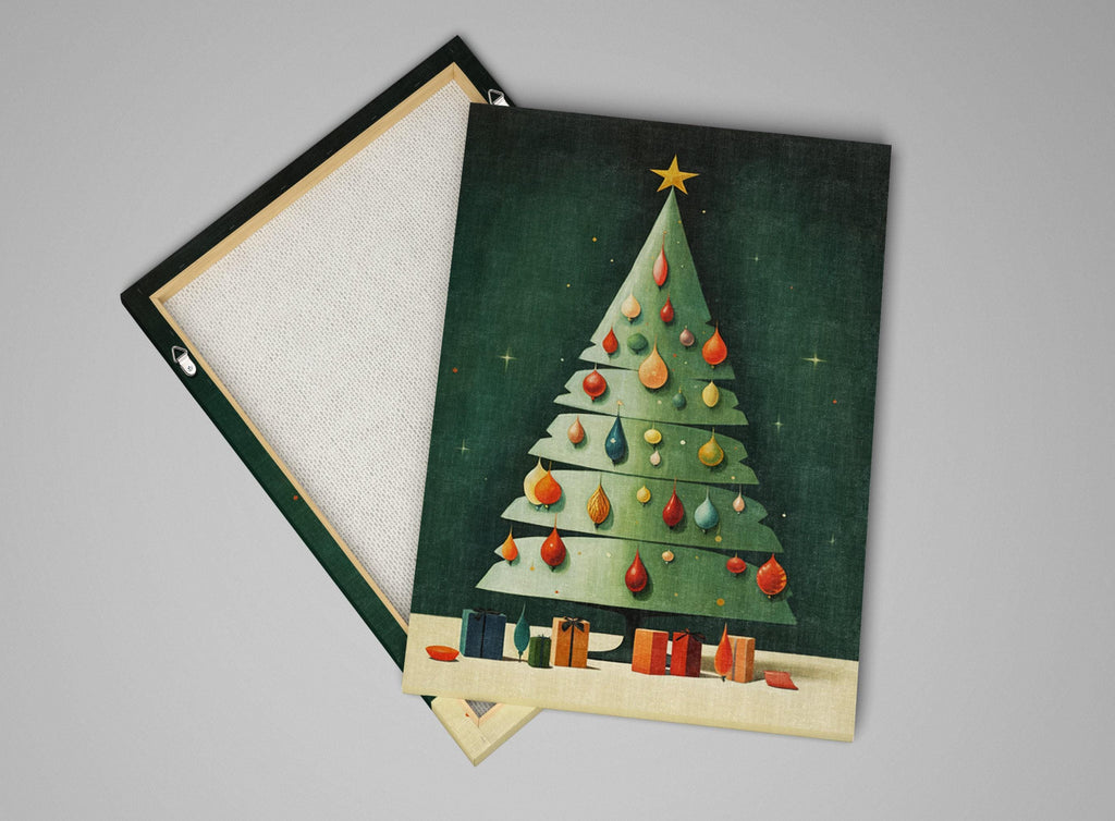 Christmas Tree Canvas Art - Retro Holiday Decor | Large Gallery Wrapped Print