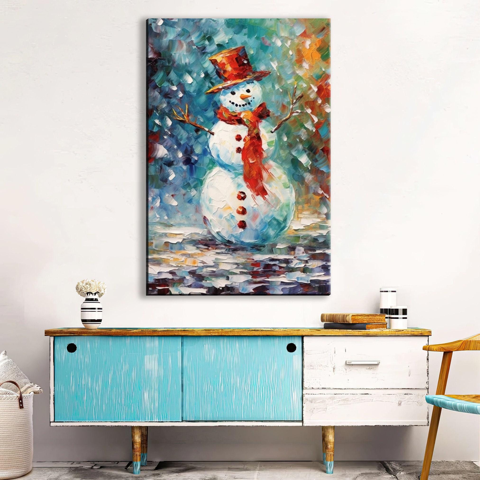 Frosty Snowman Wall Art - Xmas Canvas Print | Festive Winter Artwork on Gallery Wrapped Canvas