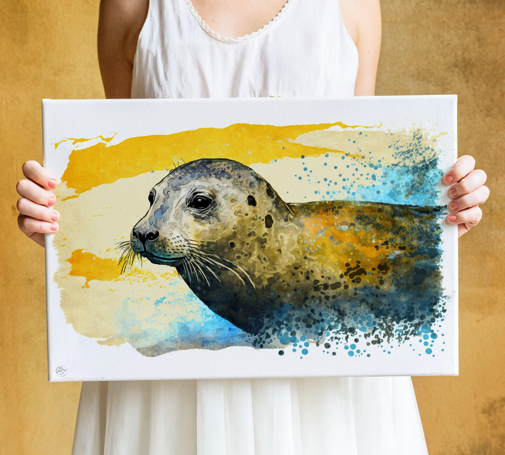 Coastal Guardian: Watercolor Seal Wall Art Print, Giclee Print on Canvas, Artist Paper, Watercolor Paper, Available in Extra Large Sizes