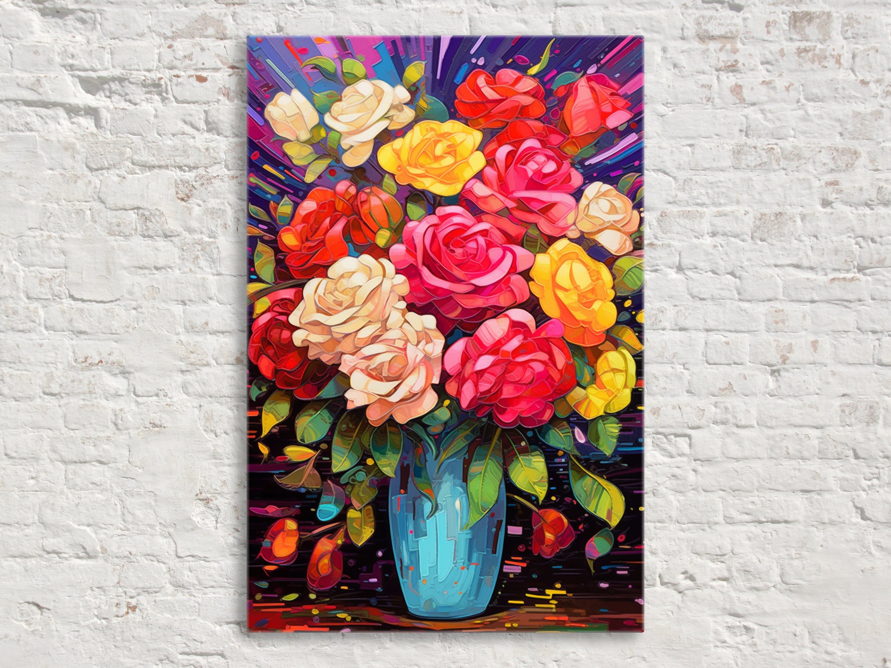 Rose Bouquet Canvas – Large Colorful Rose Art | Vibrant Floral Decor Print