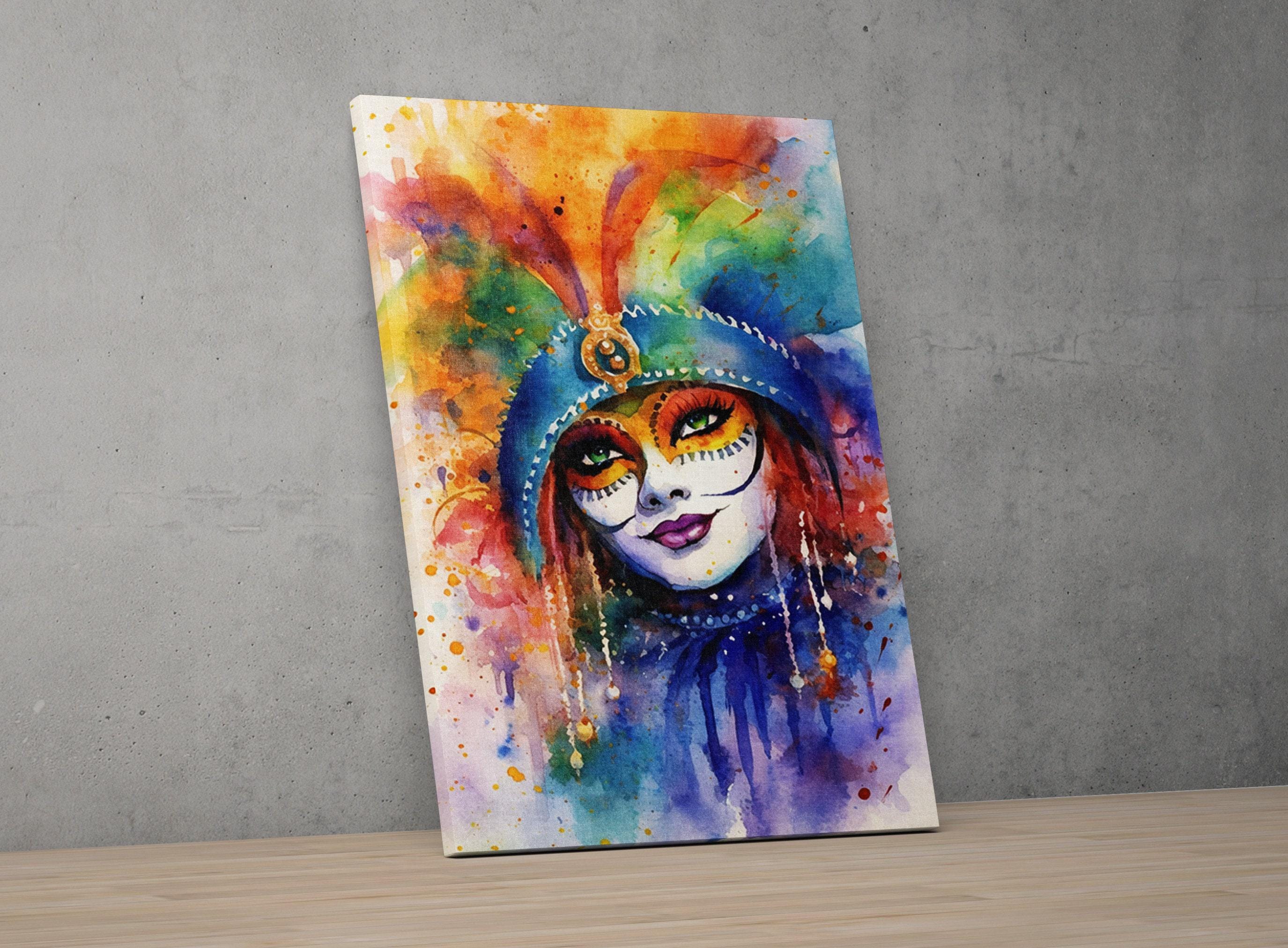 Mardi Gras Masked Woman Watercolor – NOLA Carnival Art, Print on Canvas, Artist Paper, Watercolor Paper, Available in Extra Large Sizes
