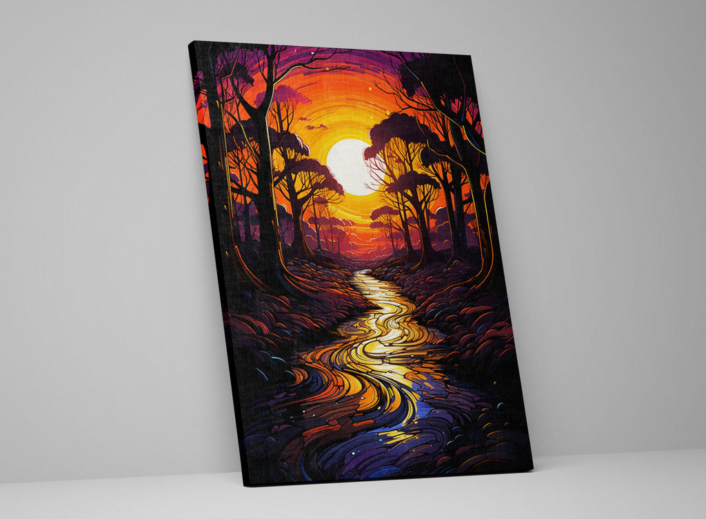 African River Canvas | Jungle Sunrise Forest - Gallery Wrapped Large Canvas Art