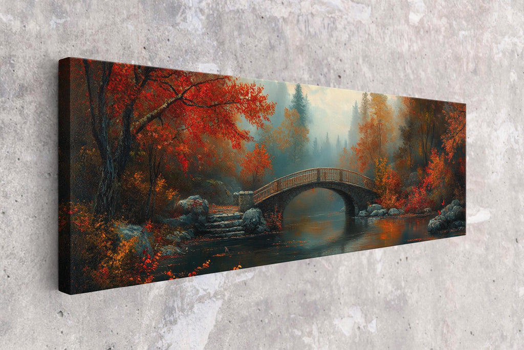 Autumn Countryside Canvas - Extra Large Framed Cozy Fall Wall Art, Panoramic Gallery Wrapped