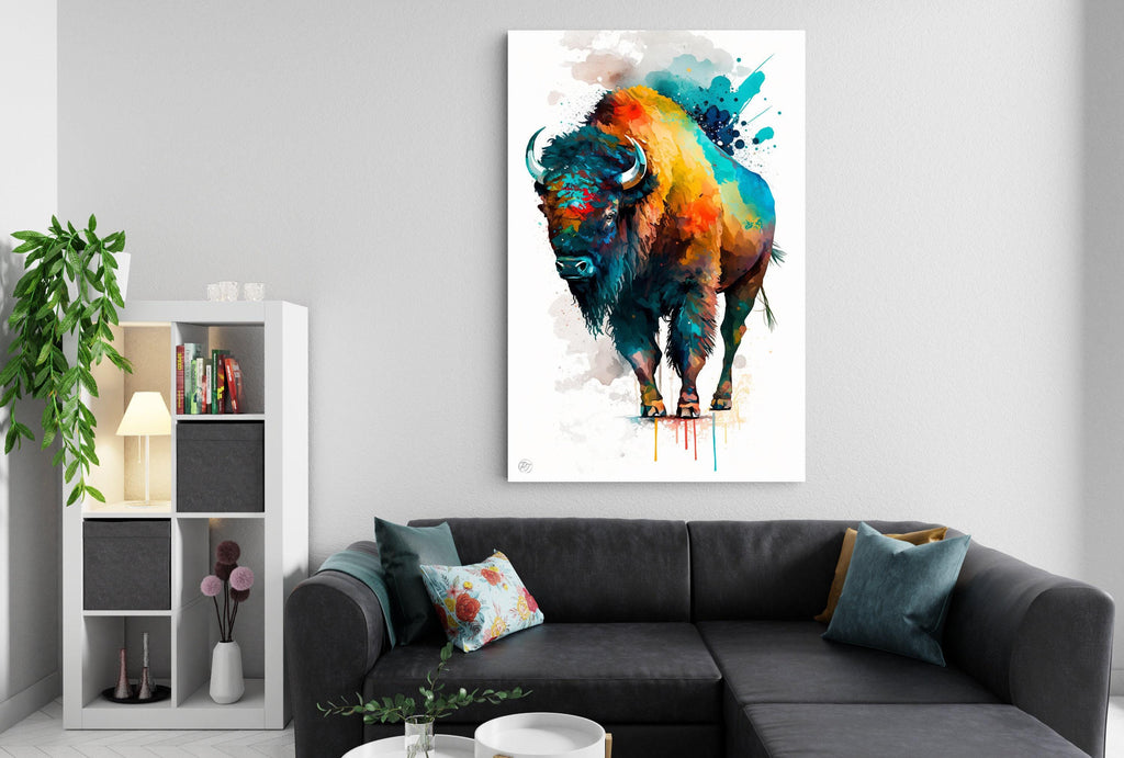 Majestic Bison: Watercolor Canvas Wall Art Print, Giclee Print on Canvas, Artist Paper, Watercolor Paper, Available in Extra Large Sizes