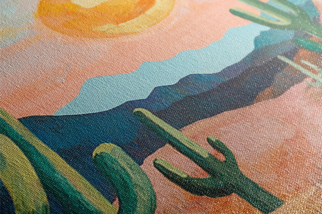 a painting of a desert scene with cactuses