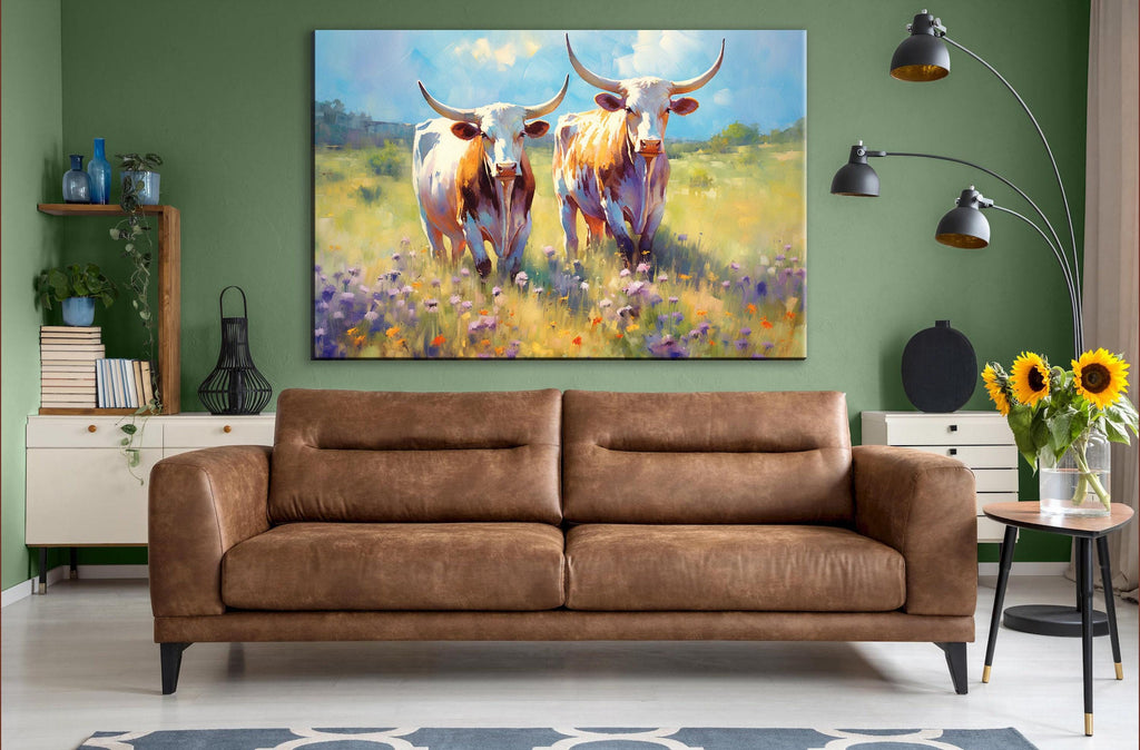 Texas Longhorn Canvas - Large Western Wall Art | Rustic Texas Pride Canvas