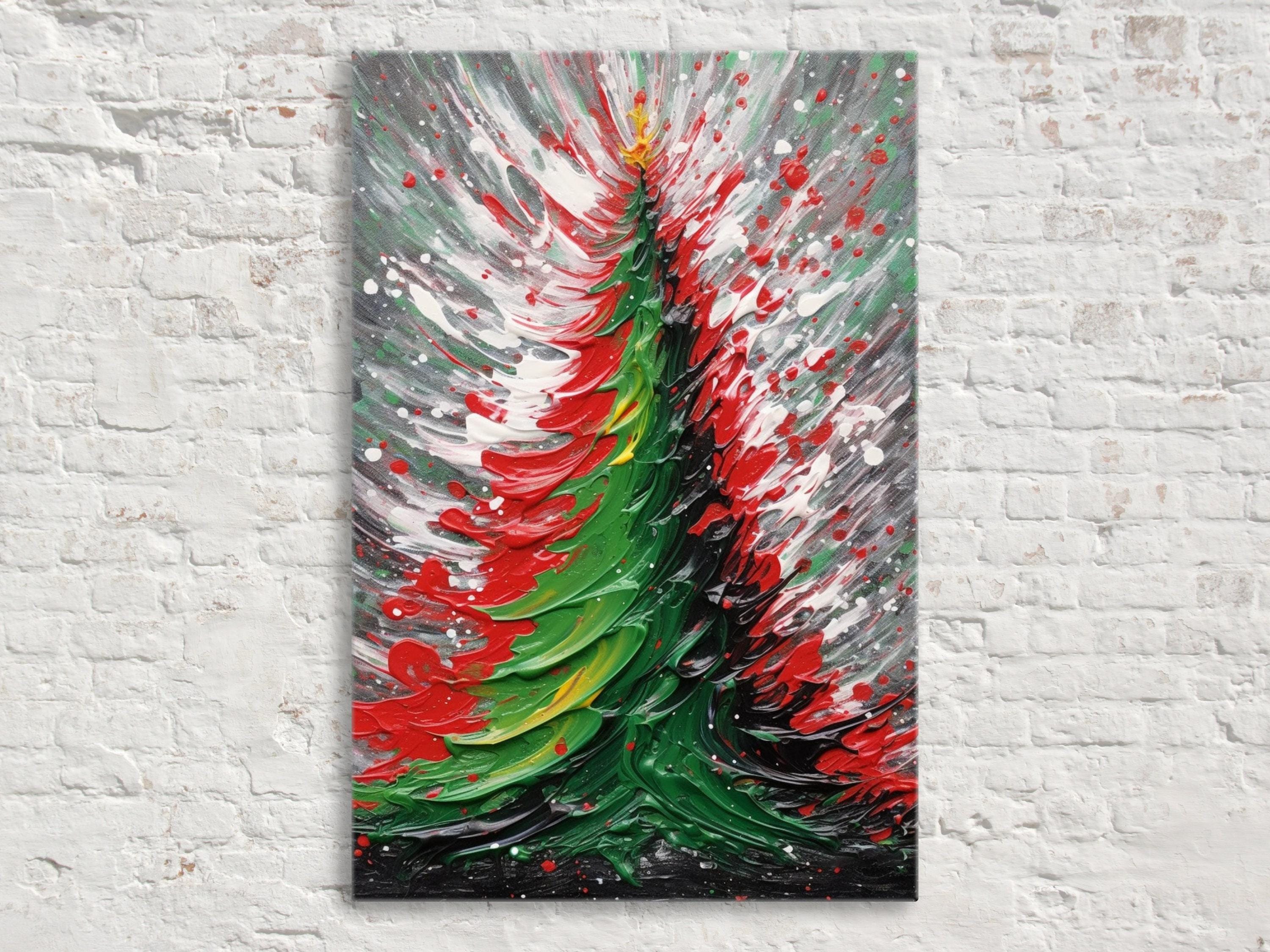 Abstract Christmas Tree Art | Festive Holiday Wall Art - Colorful Tree Print on Artist Canvas