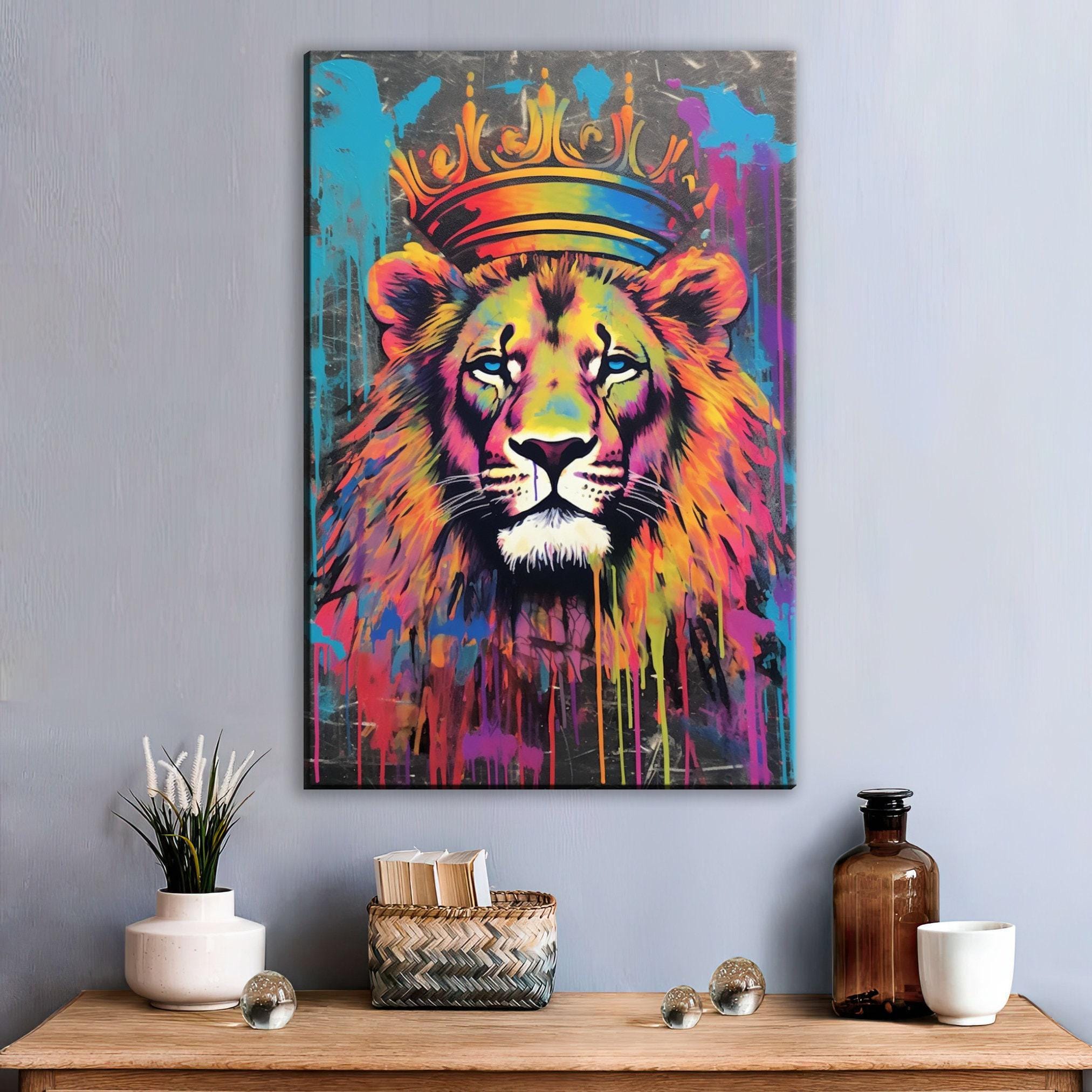 Lion Canvas Wall Art – Large Canvas Art | Spraypaint Graffiti Urban Wall Decor
