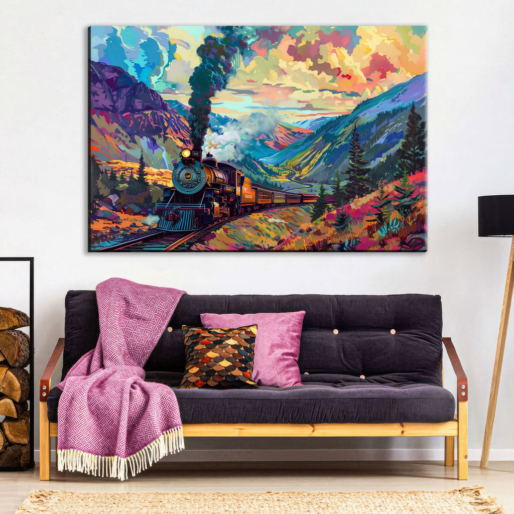 Train Wall Decor | Large Canvas Prints of Classic Train Scene with Durable UV Coating